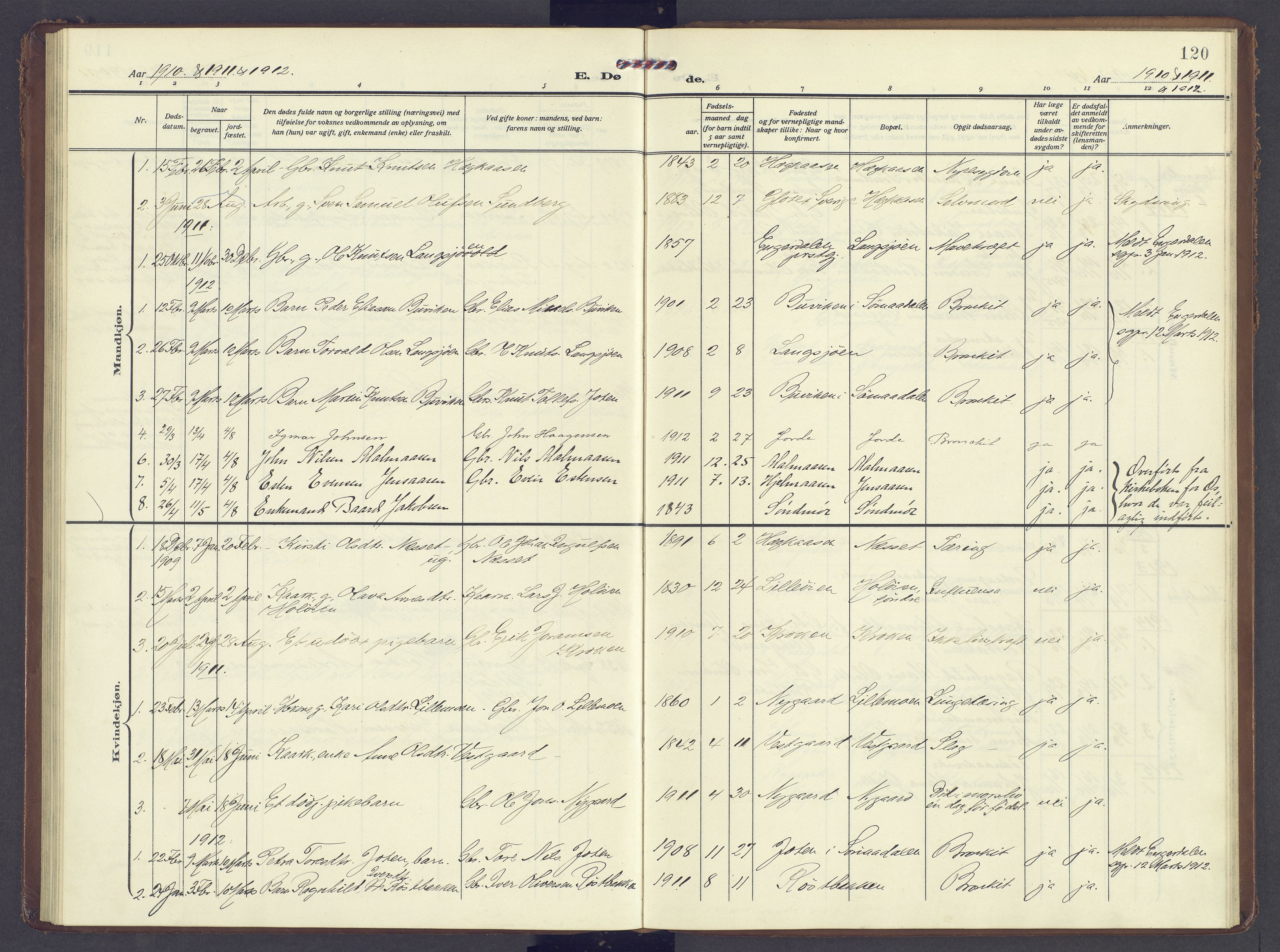 Tolga prestekontor, SAH/PREST-062/K/L0013: Parish register (official) no. 13, 1908-1915, p. 120