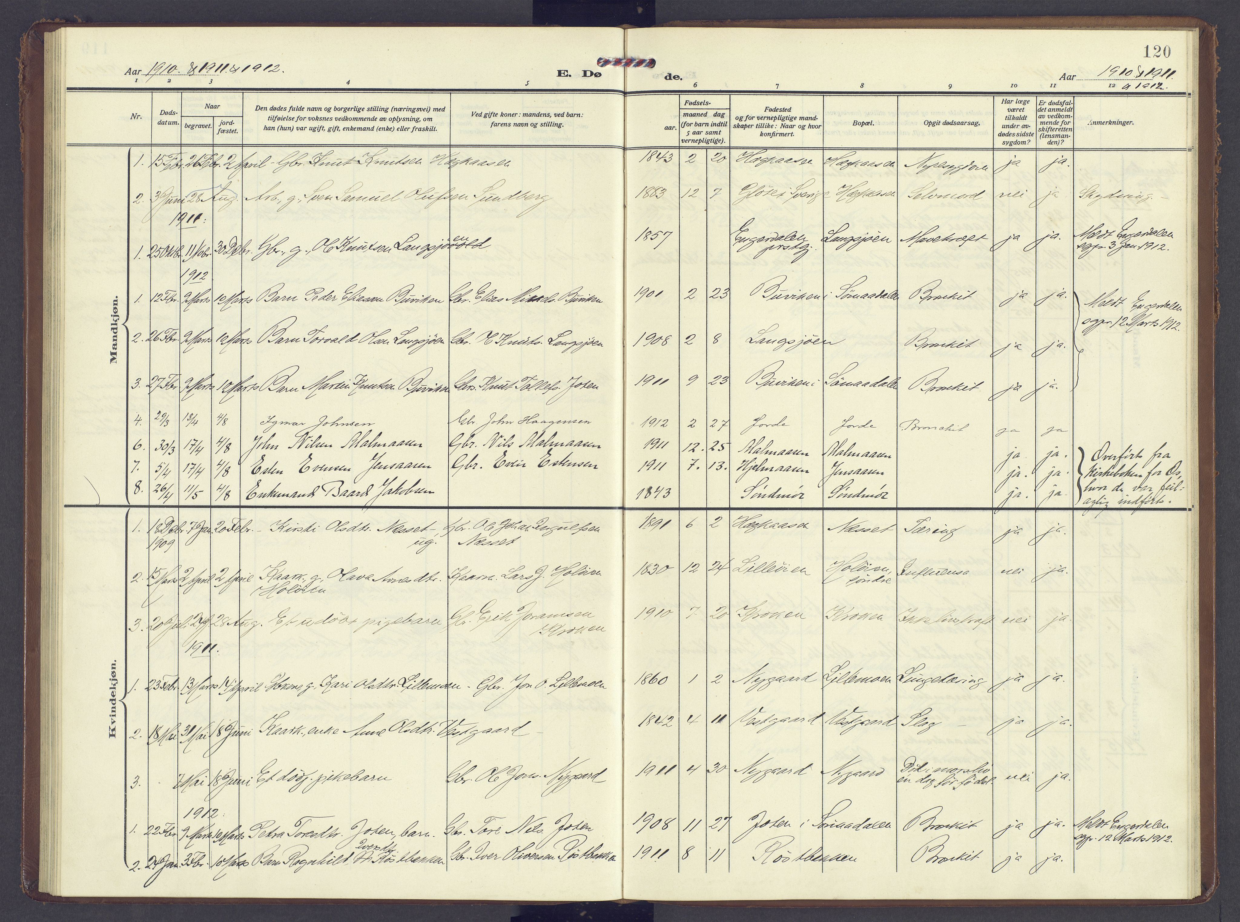 Tolga prestekontor, AV/SAH-PREST-062/K/L0013: Parish register (official) no. 13, 1908-1915, p. 120