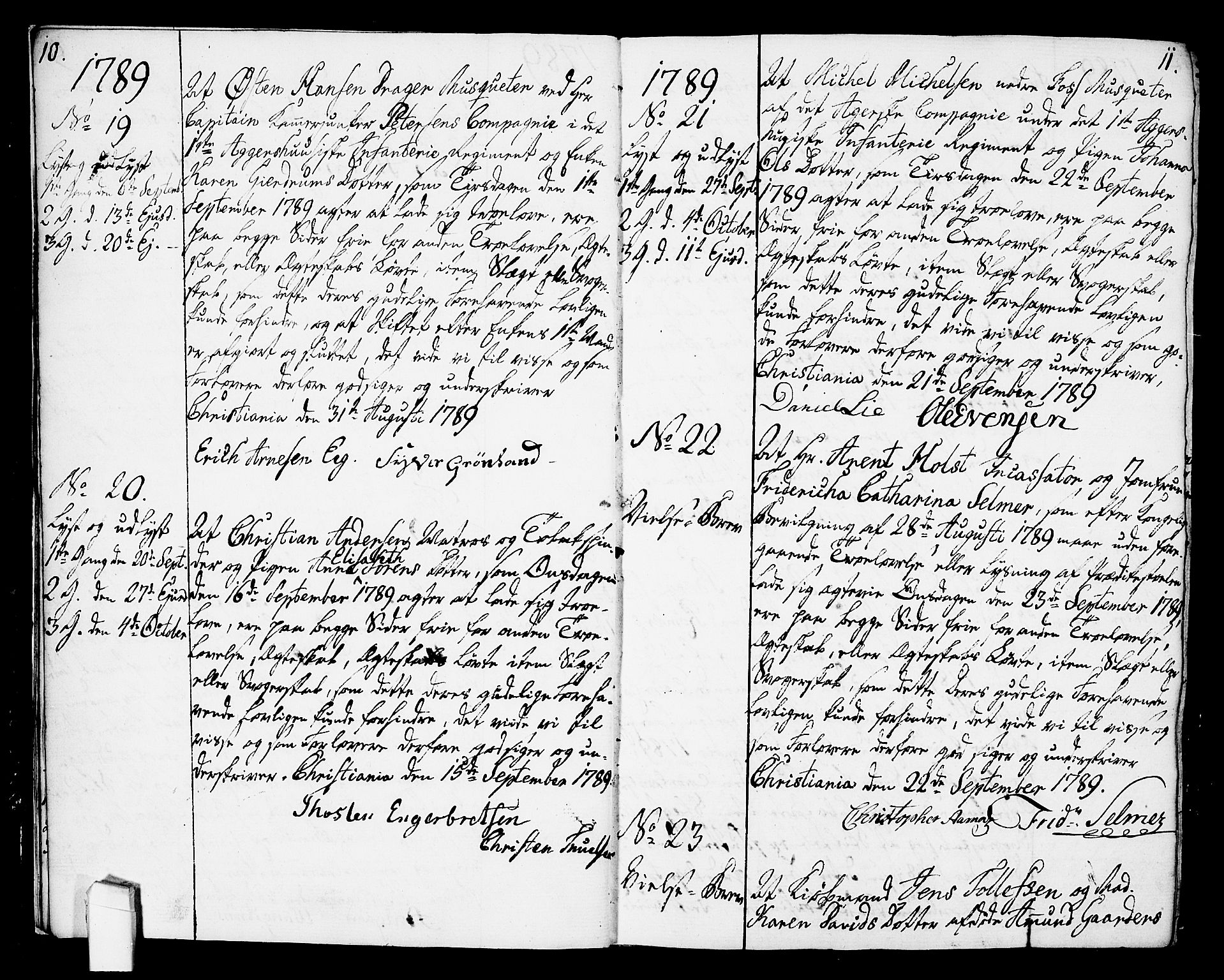 Oslo domkirke Kirkebøker, AV/SAO-A-10752/L/La/L0010: Best man's statements no. 10, 1789-1807, p. 10-11