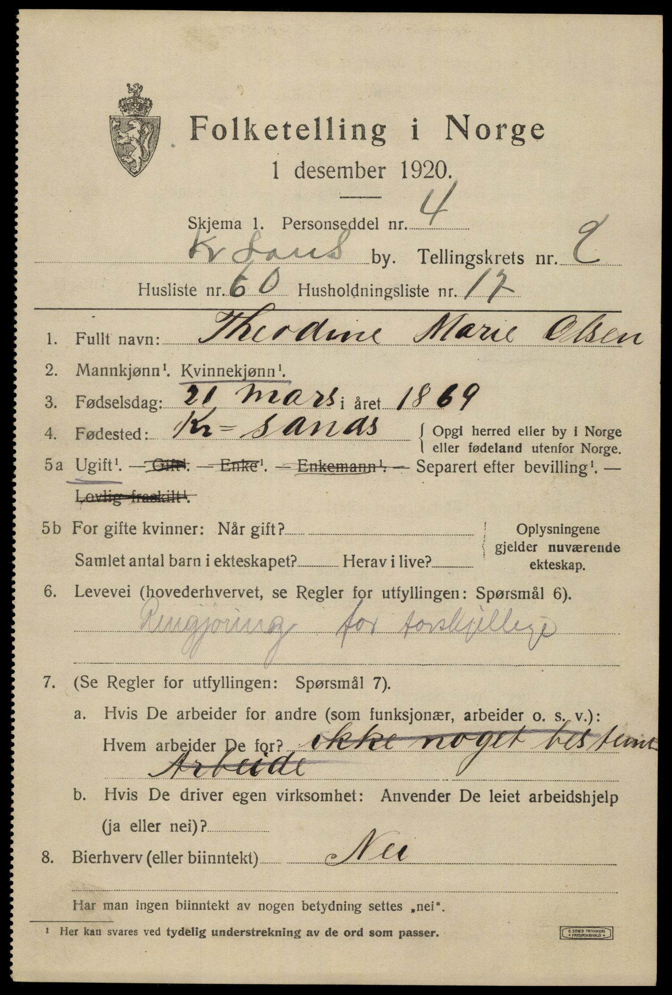 SAK, 1920 census for Kristiansand, 1920, p. 13723