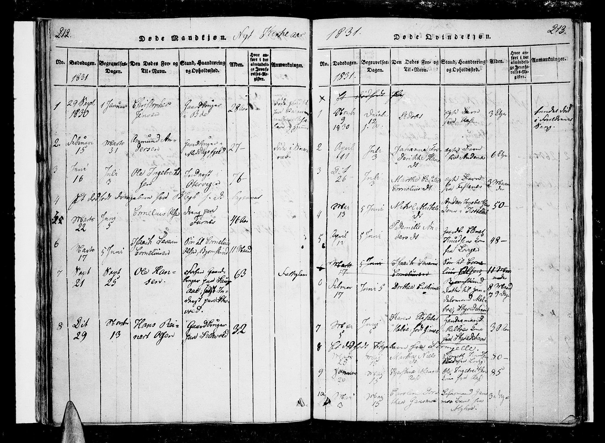 Ministerialprotokoller, klokkerbøker og fødselsregistre - Nordland, SAT/A-1459/897/L1395: Parish register (official) no. 897A03, 1820-1841, p. 212-213