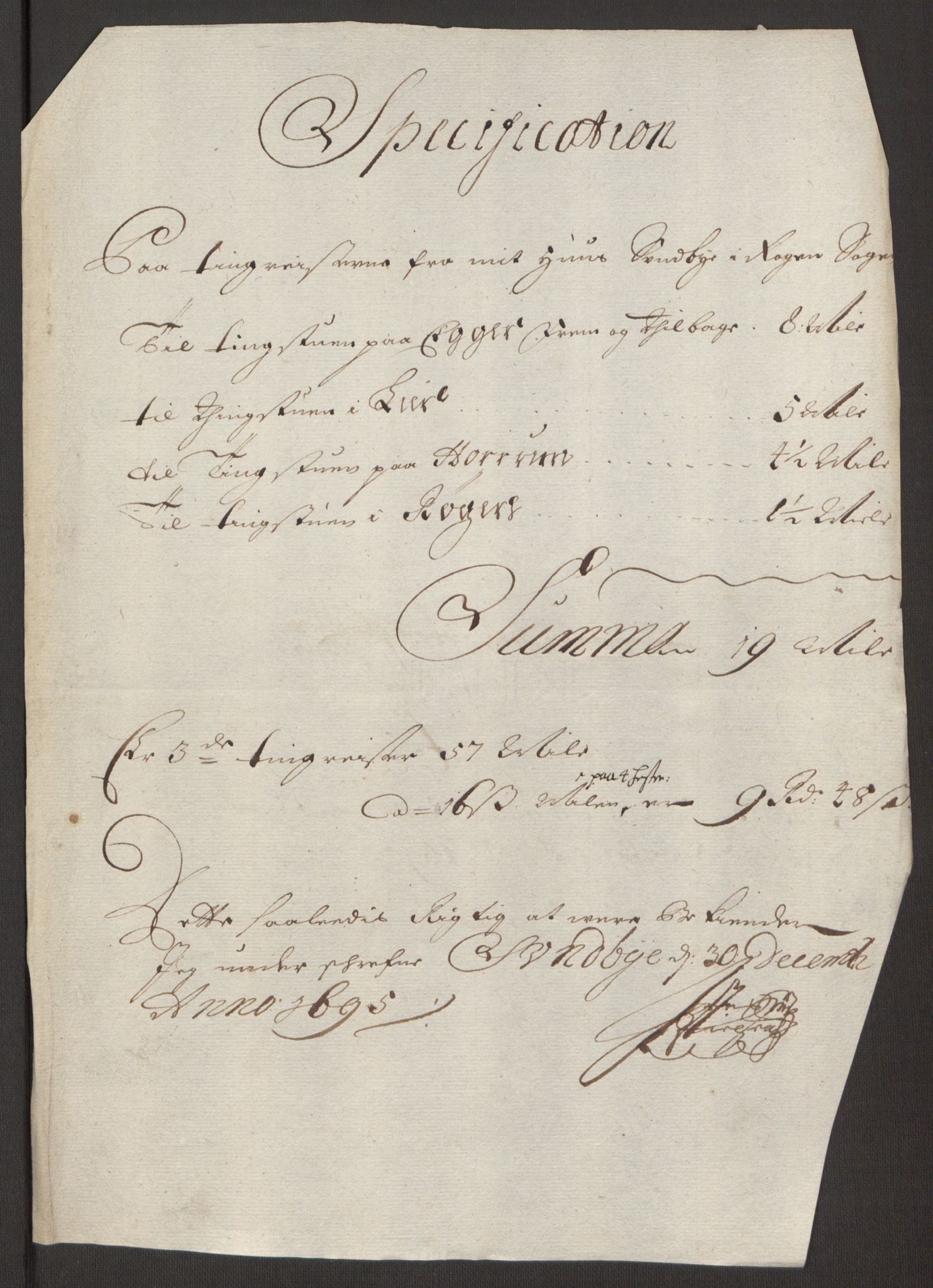 Rentekammeret inntil 1814, Reviderte regnskaper, Fogderegnskap, AV/RA-EA-4092/R30/L1694: Fogderegnskap Hurum, Røyken, Eiker og Lier, 1694-1696, p. 303