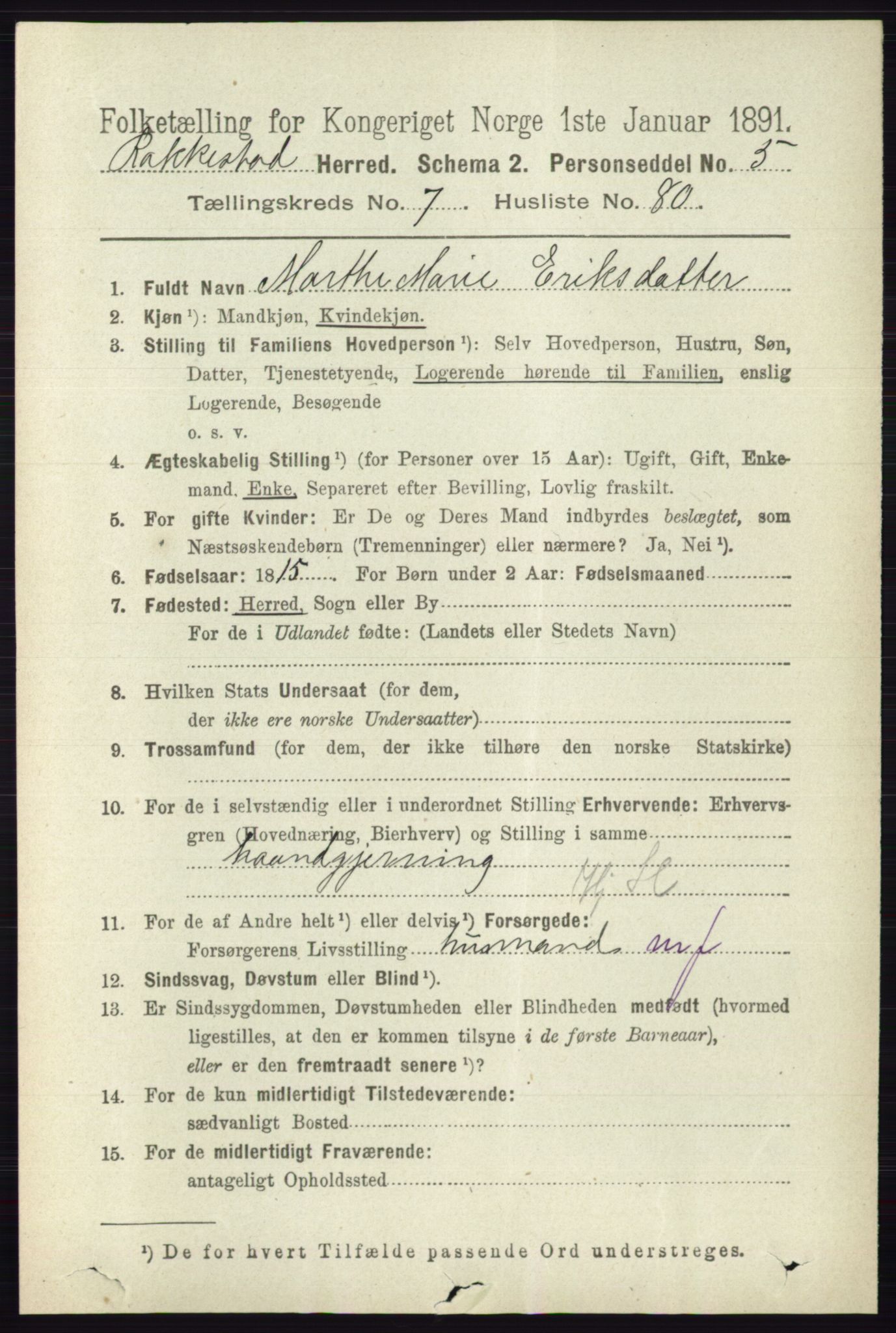 RA, 1891 census for 0128 Rakkestad, 1891, p. 3550