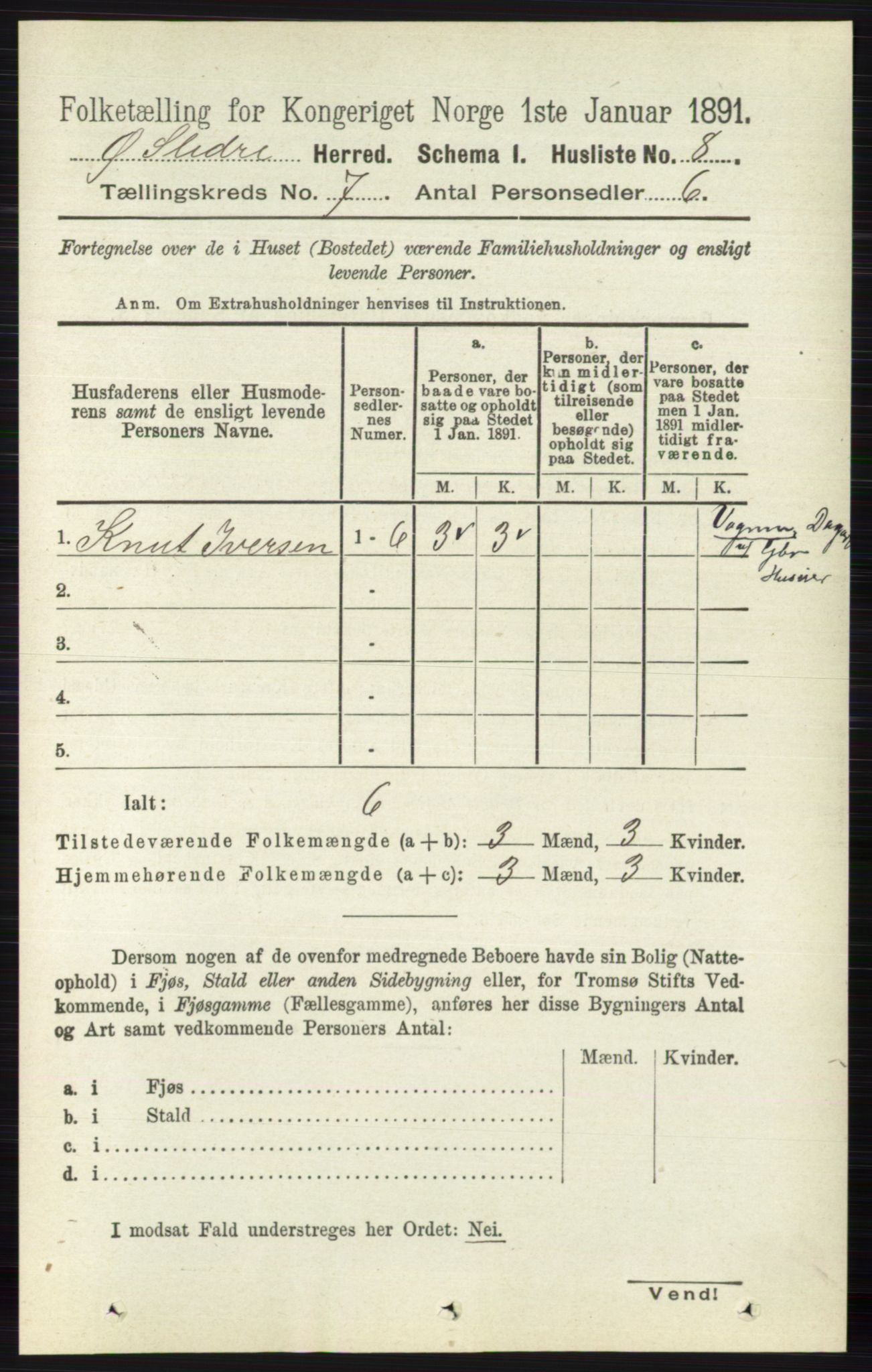 RA, 1891 census for 0544 Øystre Slidre, 1891, p. 2124