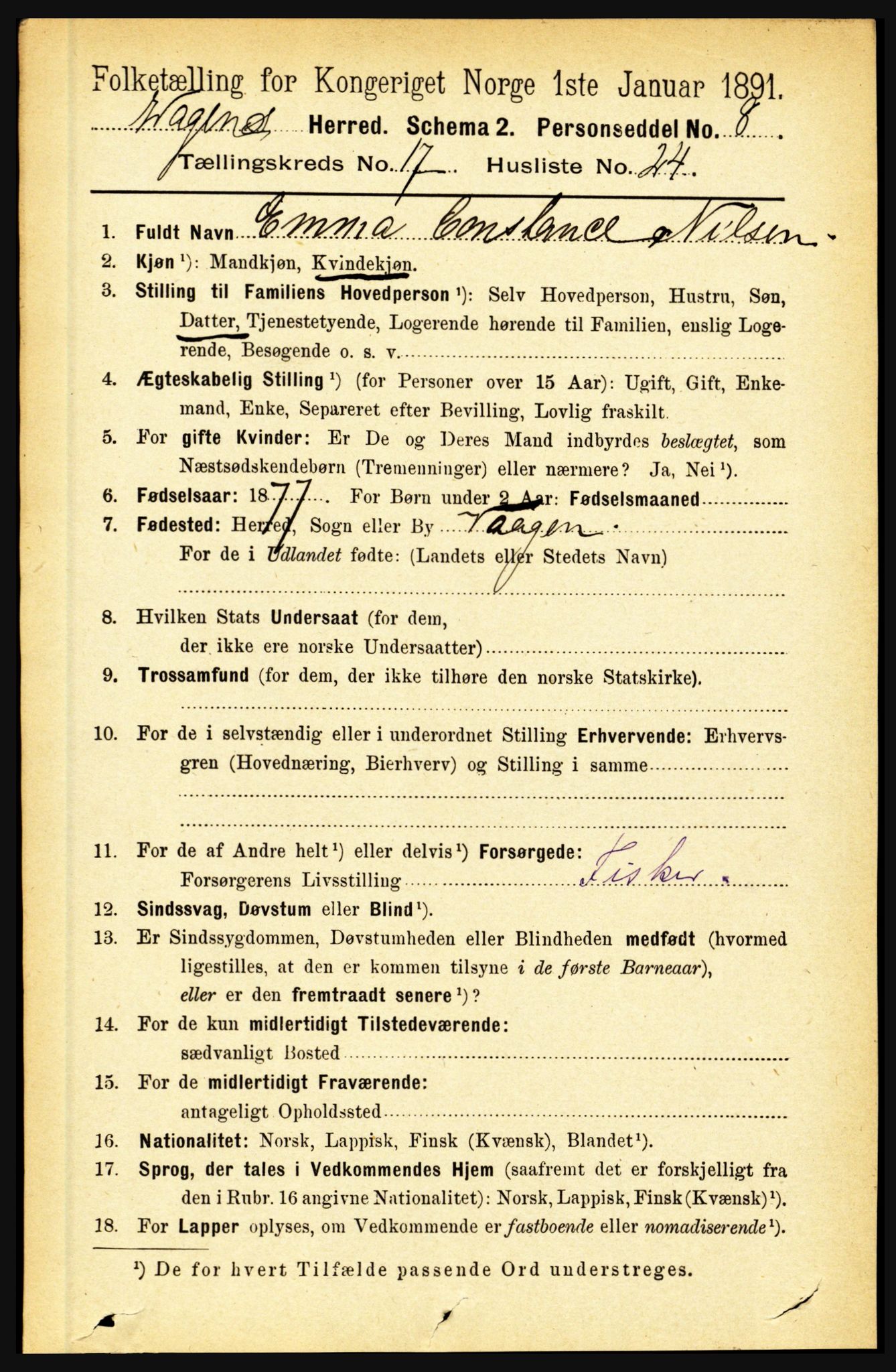 RA, 1891 census for 1865 Vågan, 1891, p. 5062