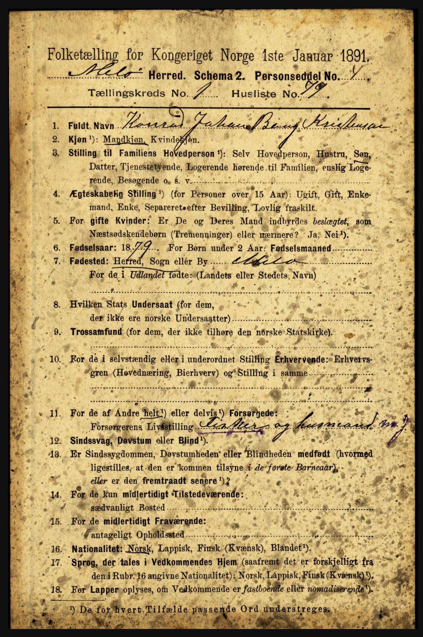 RA, 1891 census for 1837 Meløy, 1891, p. 563