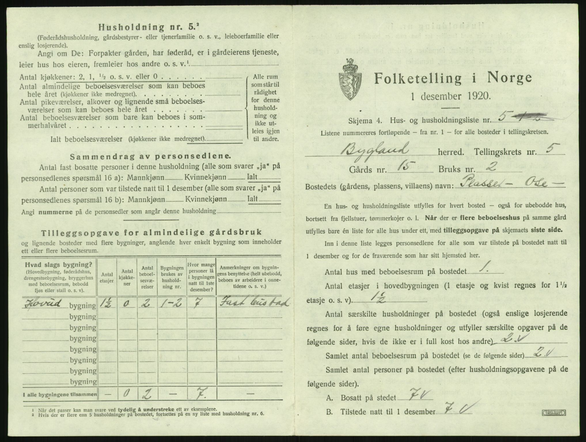 SAK, 1920 census for Bygland, 1920, p. 235