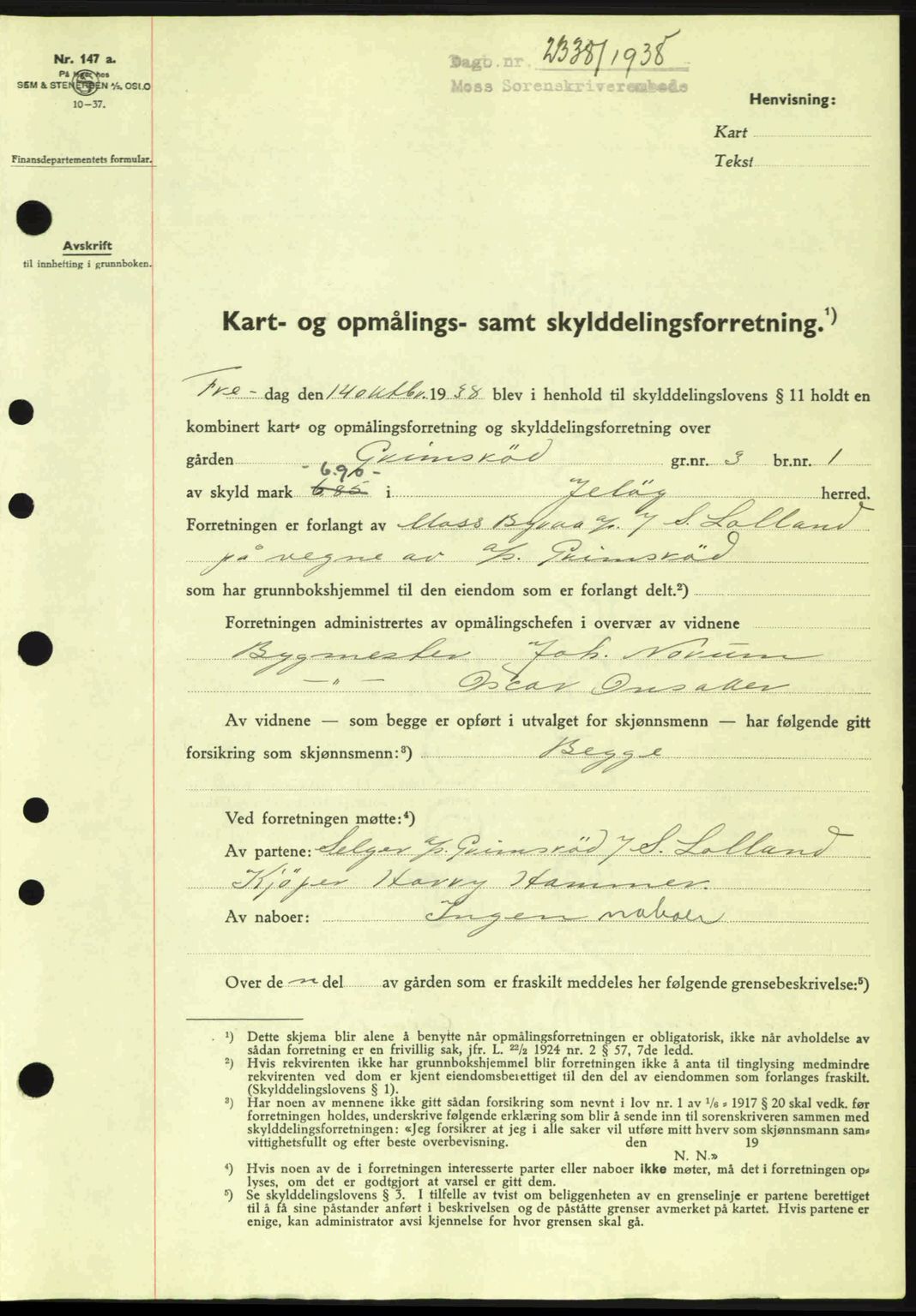 Moss sorenskriveri, SAO/A-10168: Mortgage book no. A5, 1938-1939, Diary no: : 2338/1938