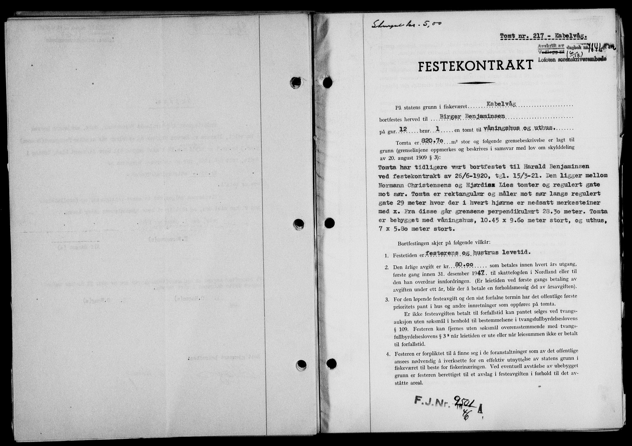 Lofoten sorenskriveri, SAT/A-0017/1/2/2C/L0015a: Mortgage book no. 15a, 1946-1947, Diary no: : 1841/1946