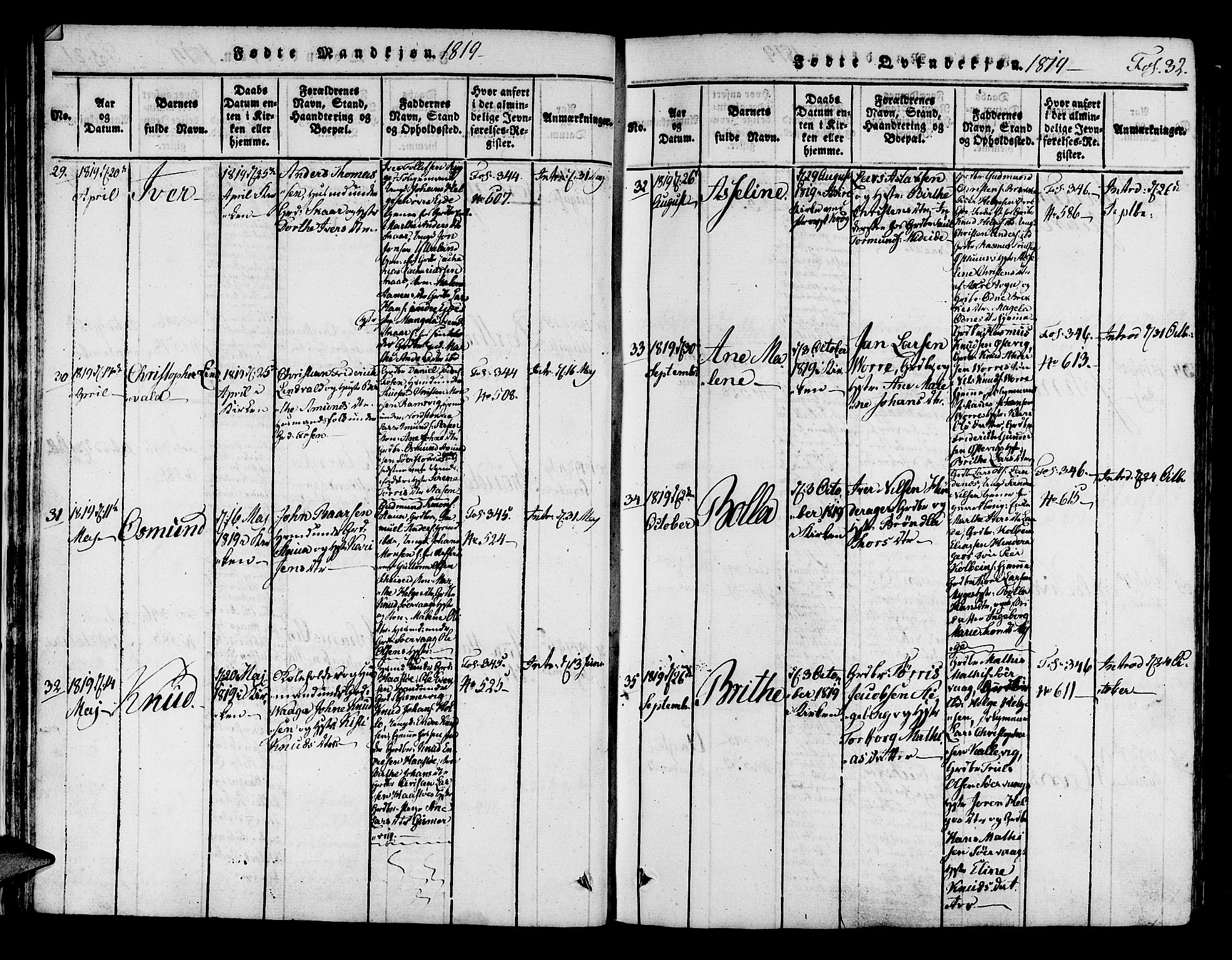 Avaldsnes sokneprestkontor, AV/SAST-A -101851/H/Ha/Haa/L0004: Parish register (official) no. A 4, 1816-1825, p. 32