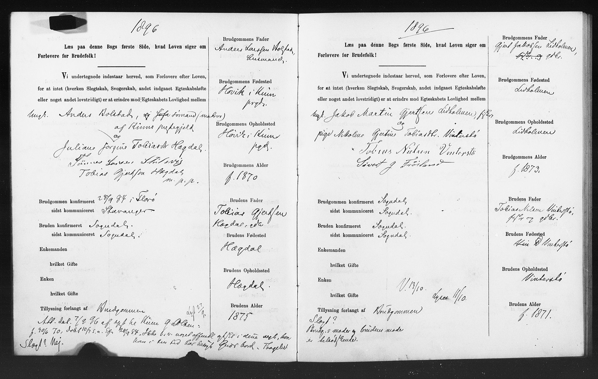 Sokndal sokneprestkontor, SAST/A-101808: Banns register no. 705BA1, 1887-1897