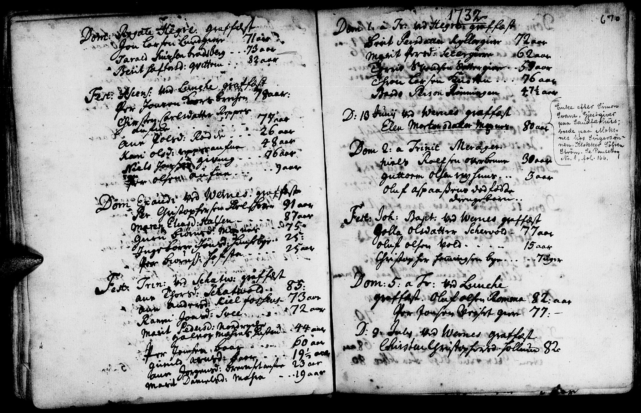 Ministerialprotokoller, klokkerbøker og fødselsregistre - Nord-Trøndelag, SAT/A-1458/709/L0055: Parish register (official) no. 709A03, 1730-1739, p. 669-670
