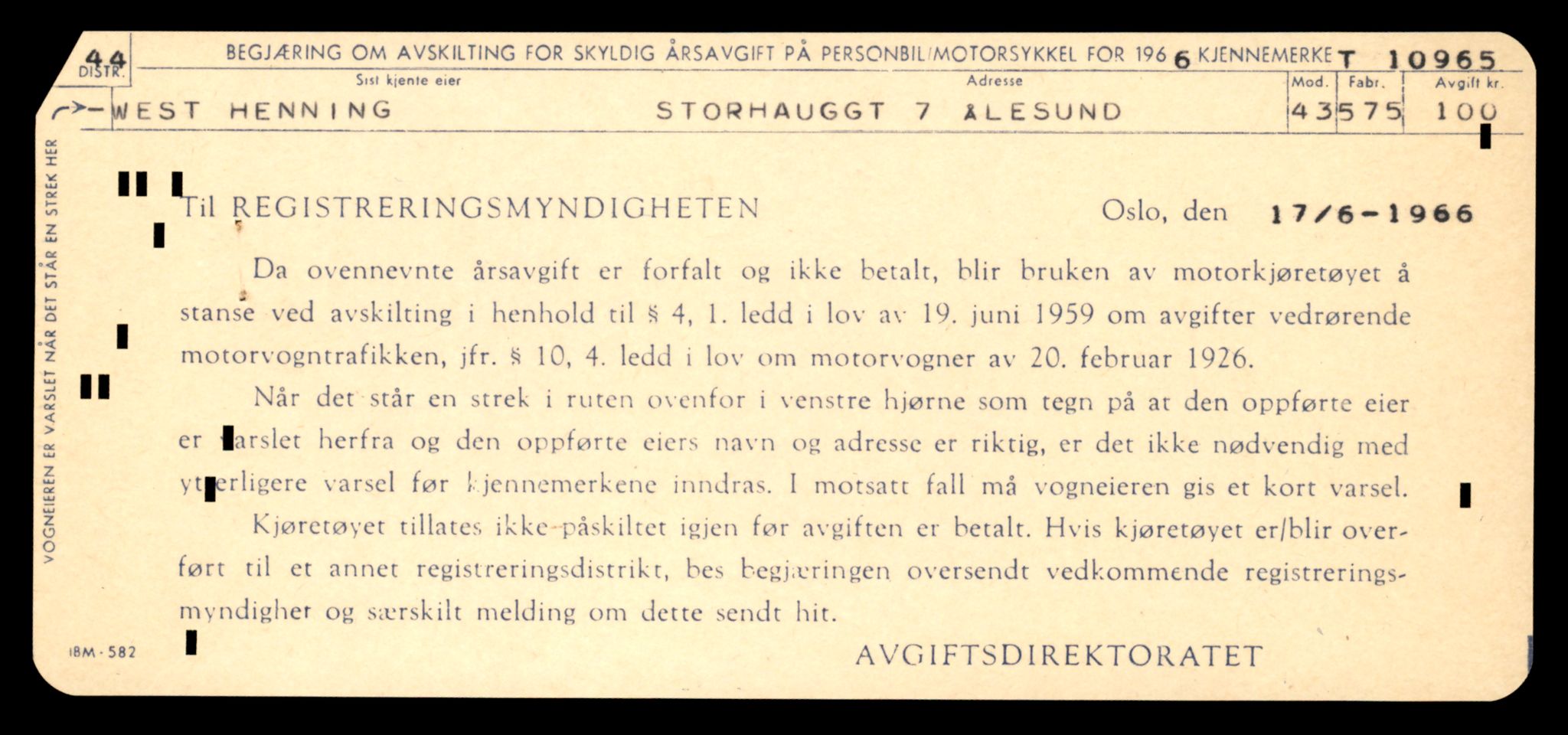 Møre og Romsdal vegkontor - Ålesund trafikkstasjon, AV/SAT-A-4099/F/Fe/L0025: Registreringskort for kjøretøy T 10931 - T 11045, 1927-1998, p. 951