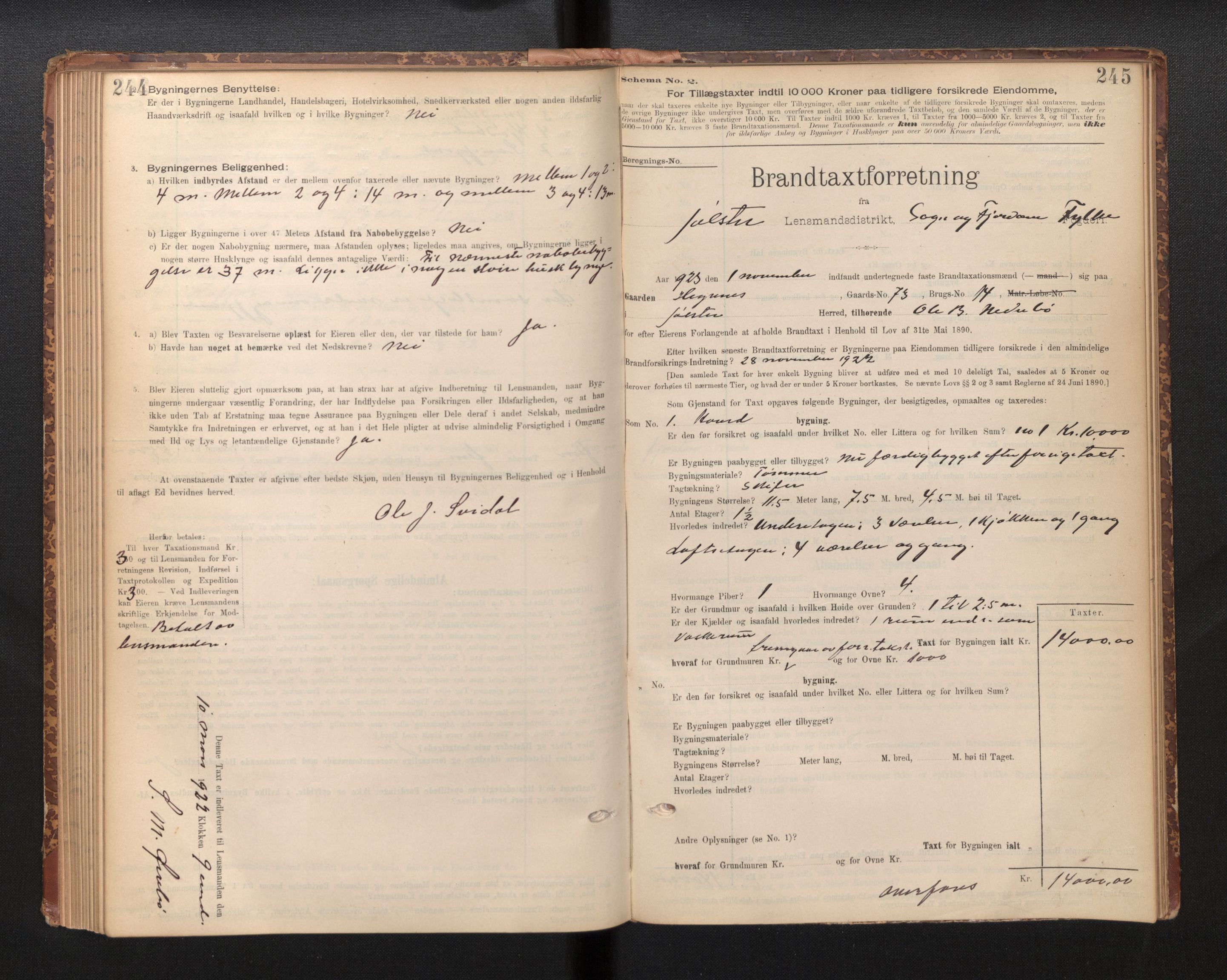 Lensmannen i Jølster, SAB/A-28701/0012/L0004: Branntakstprotokoll, skjematakst, 1895-1923, p. 244-245