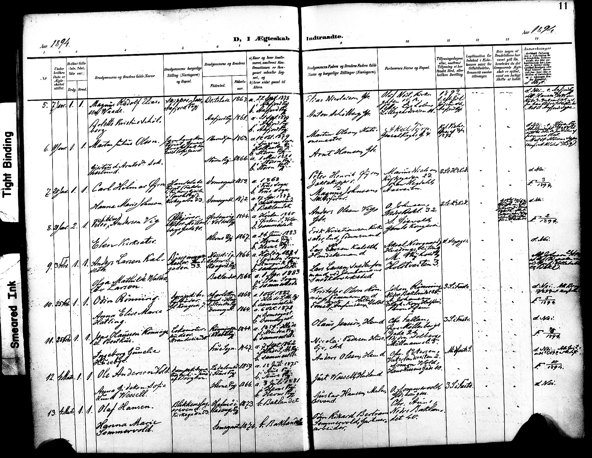 Ministerialprotokoller, klokkerbøker og fødselsregistre - Sør-Trøndelag, SAT/A-1456/604/L0198: Parish register (official) no. 604A19, 1893-1900, p. 11