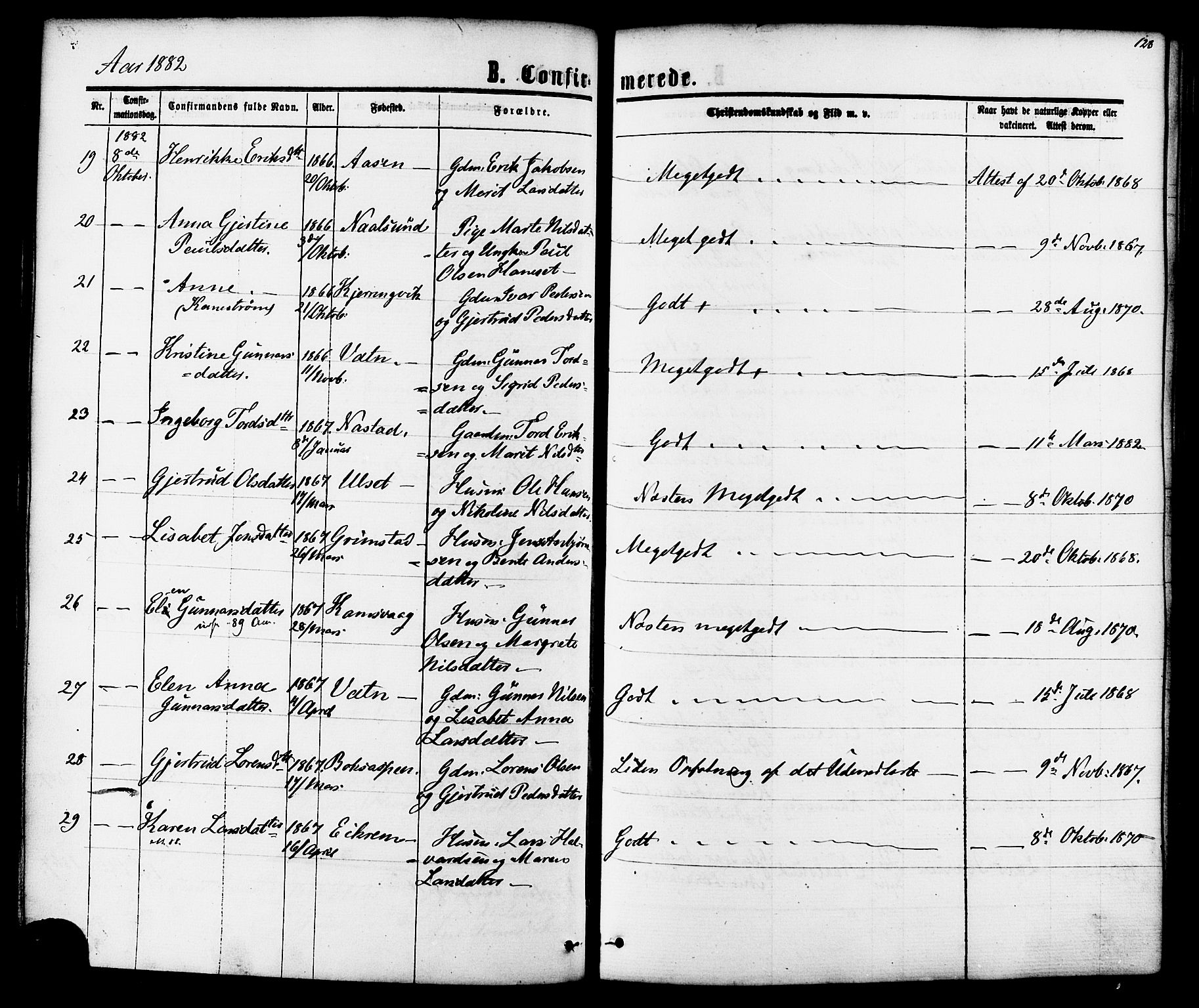 Ministerialprotokoller, klokkerbøker og fødselsregistre - Møre og Romsdal, AV/SAT-A-1454/587/L0999: Parish register (official) no. 587A01, 1864-1886, p. 128