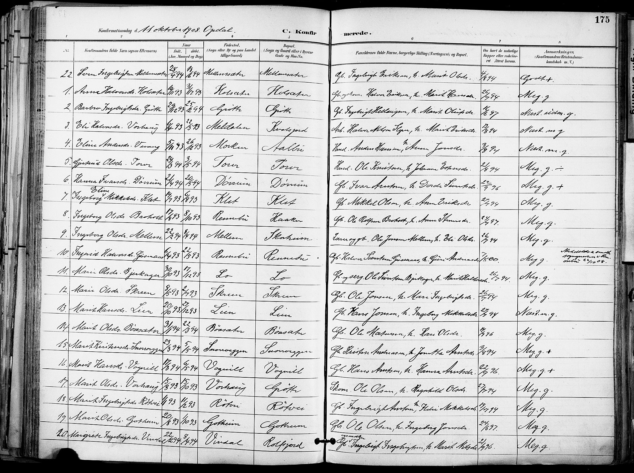 Ministerialprotokoller, klokkerbøker og fødselsregistre - Sør-Trøndelag, SAT/A-1456/678/L0902: Parish register (official) no. 678A11, 1895-1911, p. 175
