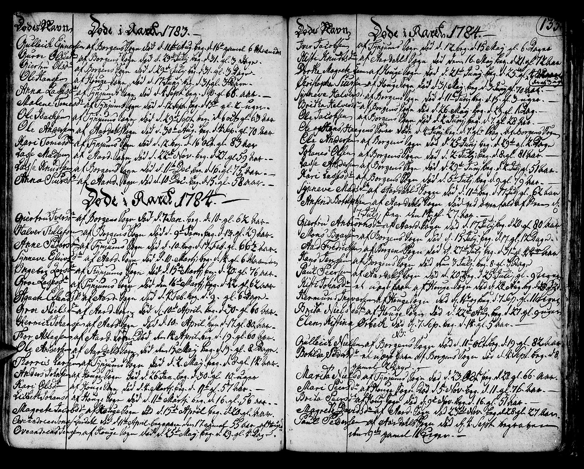 Lærdal sokneprestembete, SAB/A-81201: Parish register (official) no. A 3, 1783-1804, p. 133