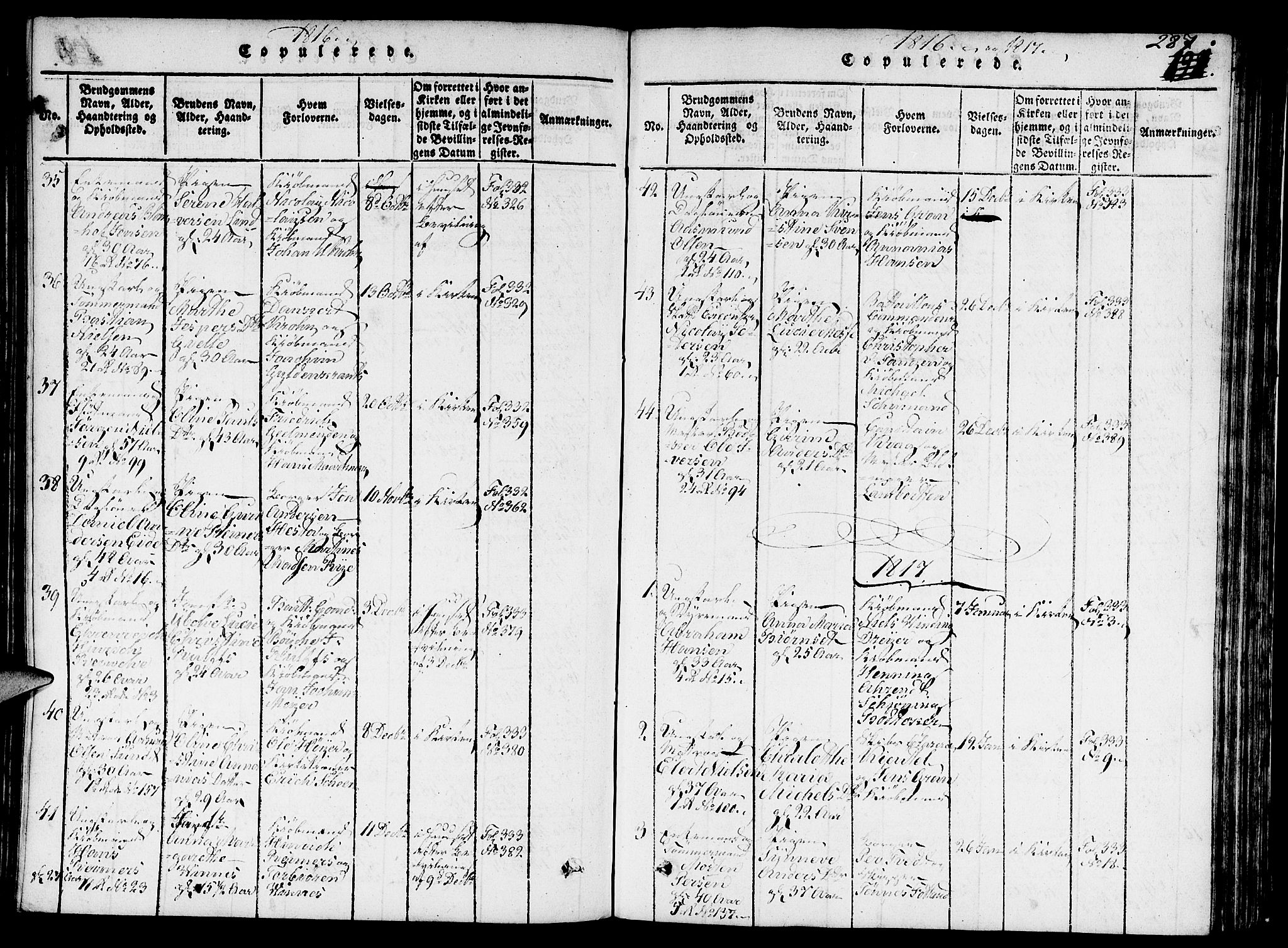 Nykirken Sokneprestembete, SAB/A-77101/H/Hab/L0003: Parish register (copy) no. A 4, 1816-1821, p. 287