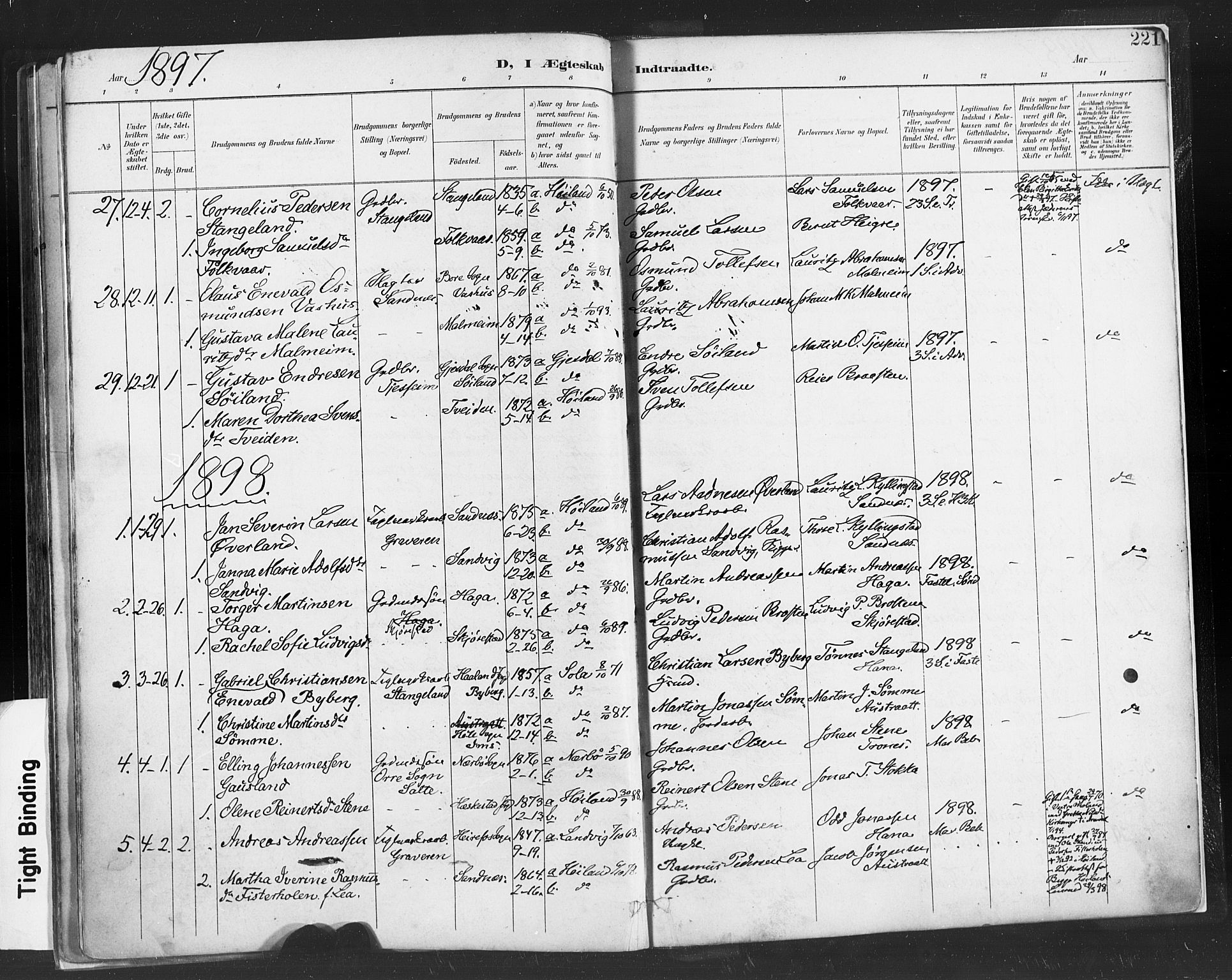 Høyland sokneprestkontor, AV/SAST-A-101799/001/30BA/L0013: Parish register (official) no. A 13.1, 1889-1898, p. 221