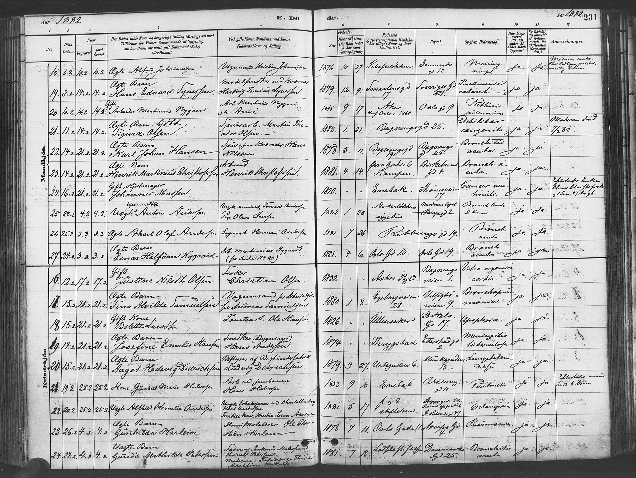 Gamlebyen prestekontor Kirkebøker, SAO/A-10884/F/Fa/L0006: Parish register (official) no. 6, 1881-1890, p. 231