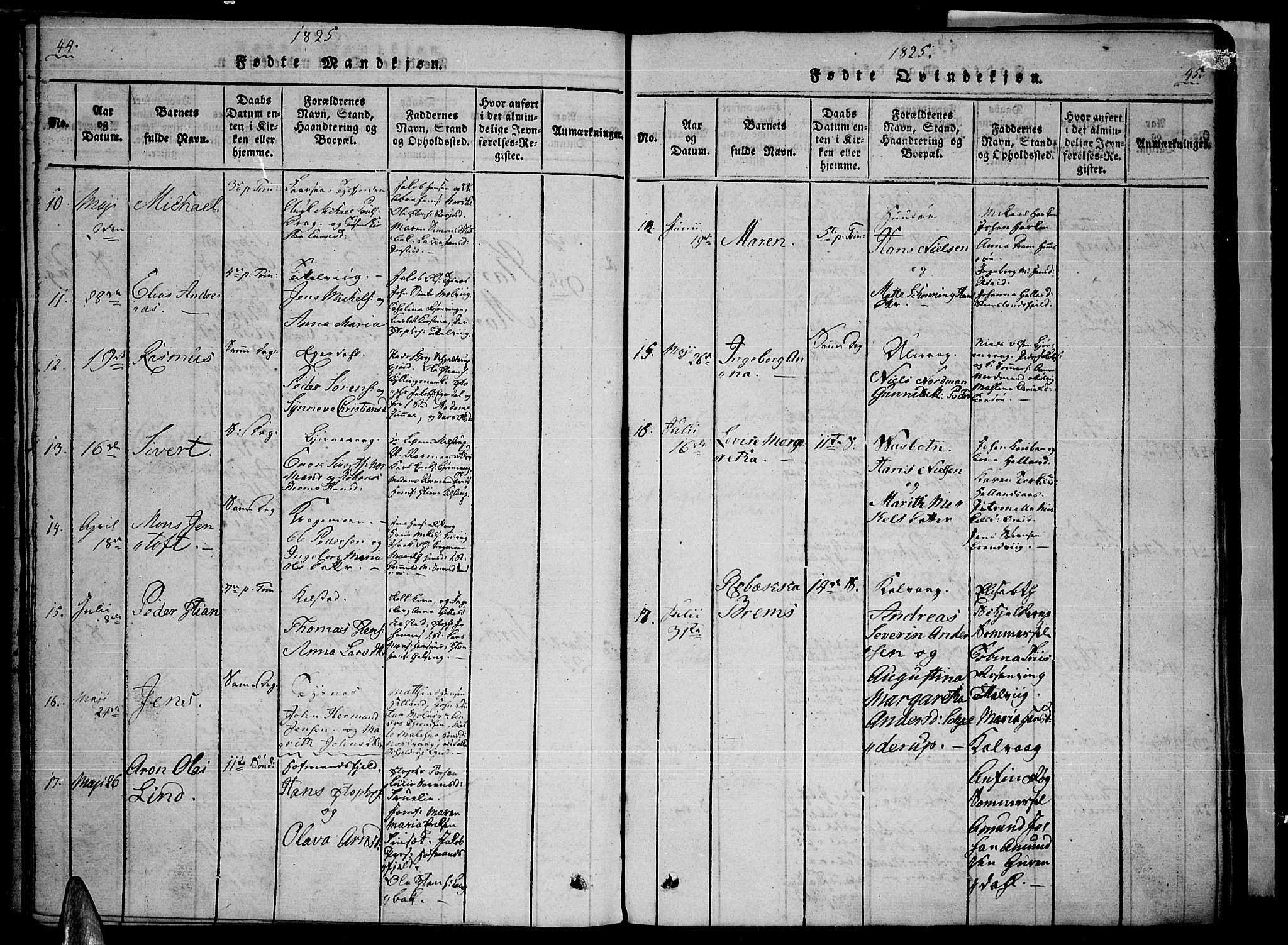 Ministerialprotokoller, klokkerbøker og fødselsregistre - Nordland, AV/SAT-A-1459/859/L0842: Parish register (official) no. 859A02, 1821-1839, p. 44-45