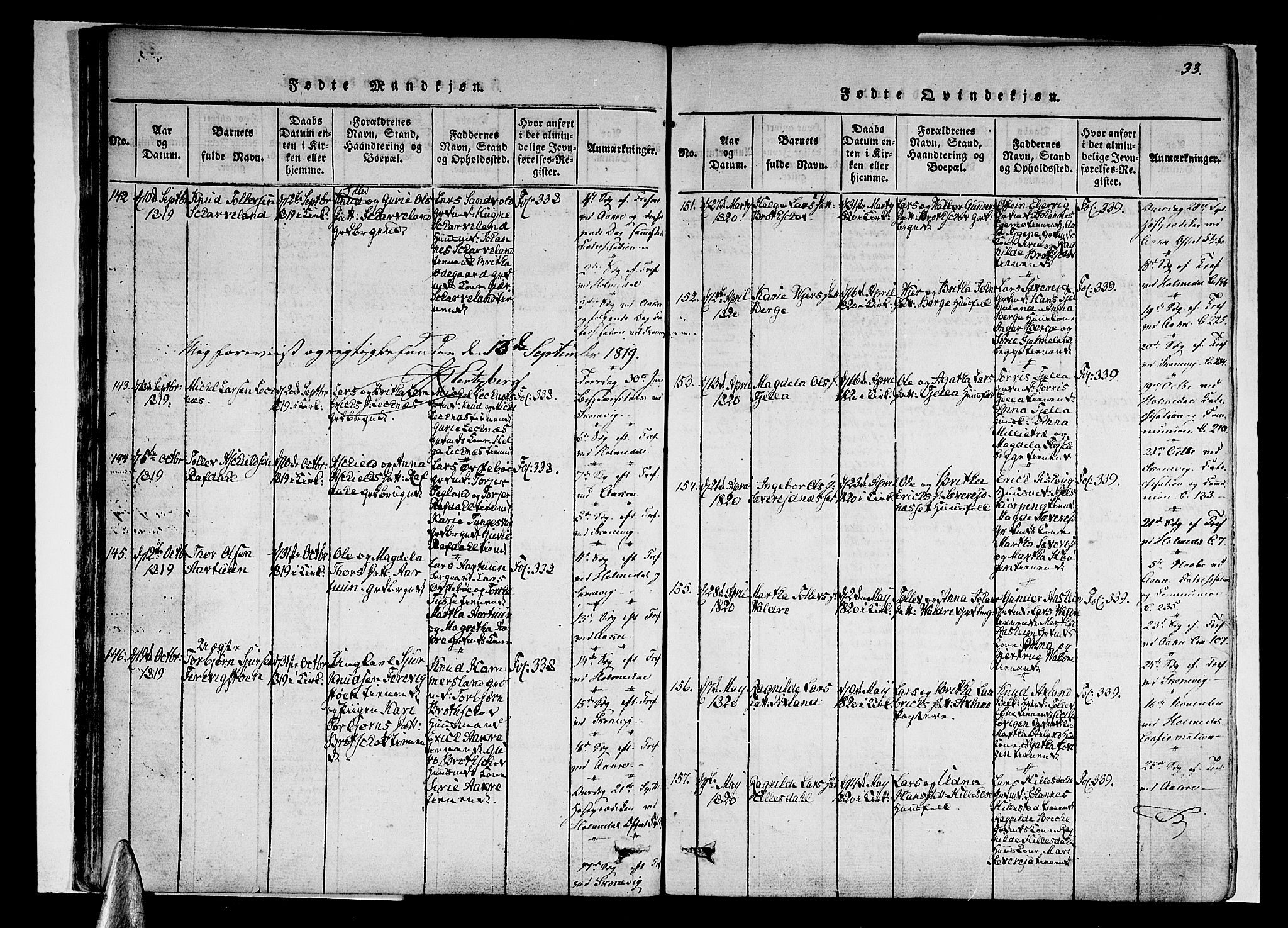 Skånevik sokneprestembete, AV/SAB-A-77801/H/Haa: Parish register (official) no. A 3, 1815-1828, p. 33