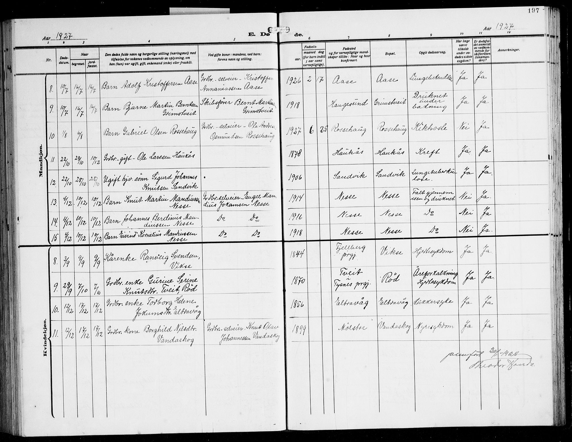 Sveio Sokneprestembete, AV/SAB-A-78501/H/Hab: Parish register (copy) no. A 6, 1927-1945, p. 197