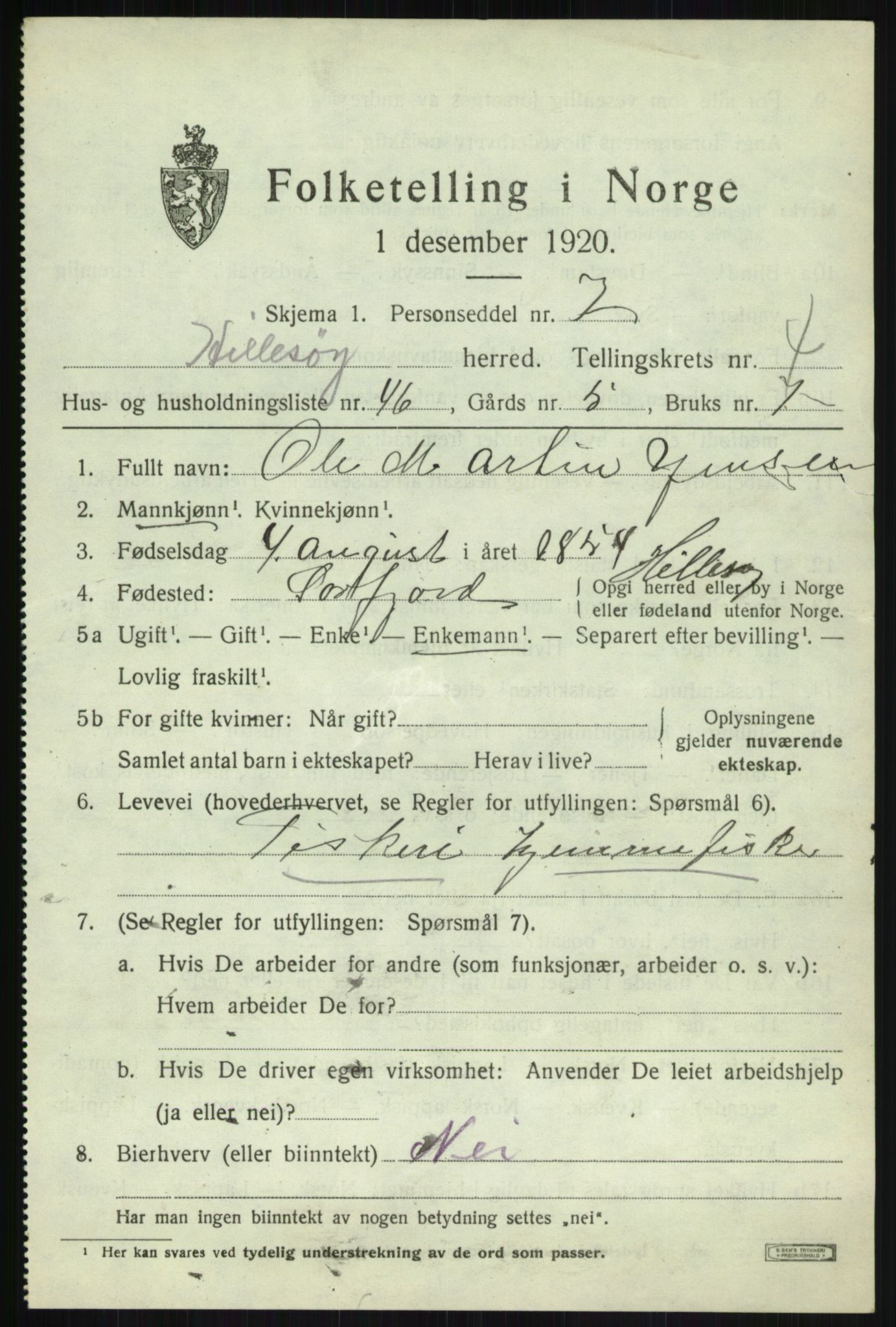 SATØ, 1920 census for Hillesøy, 1920, p. 2569