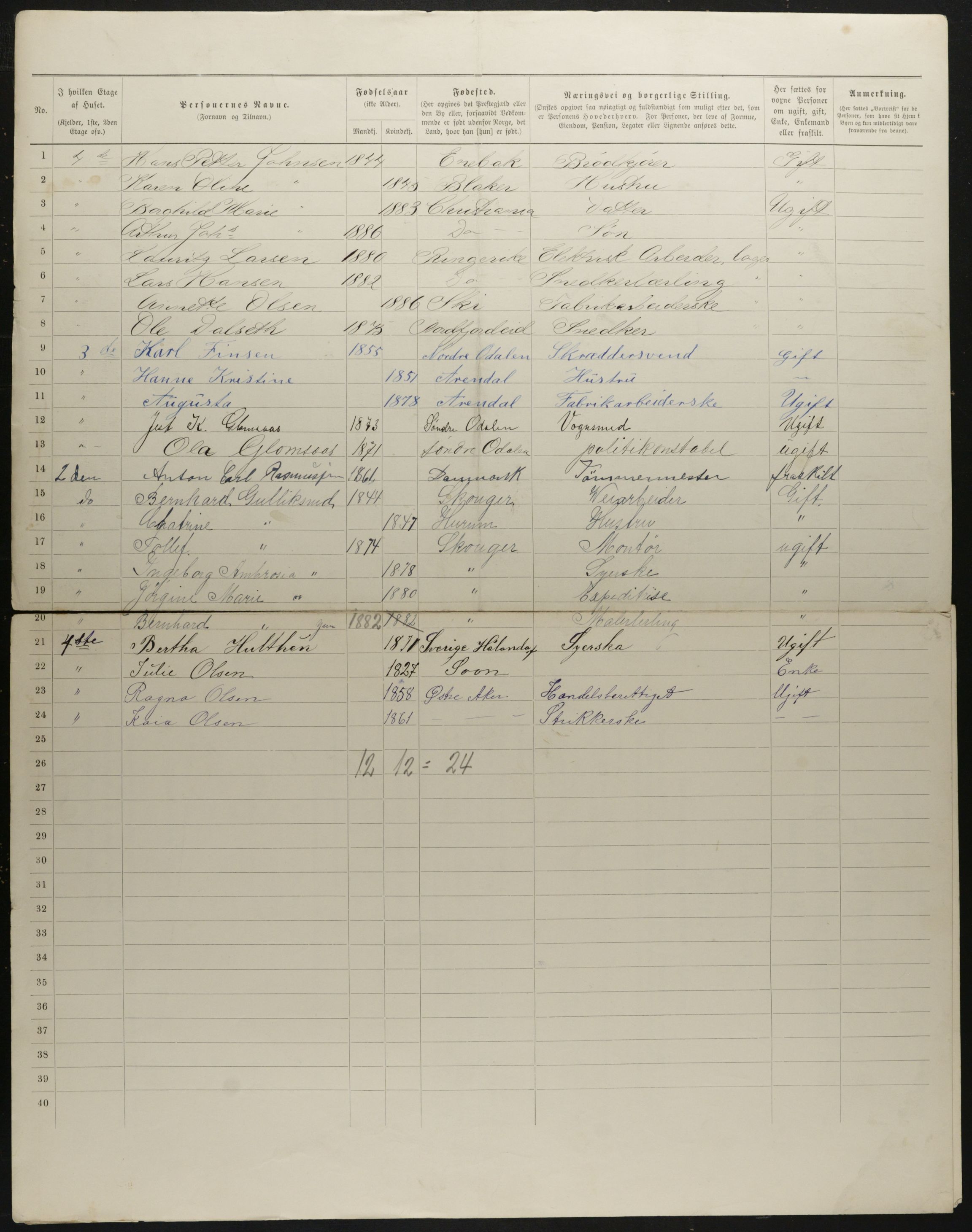 OBA, Municipal Census 1901 for Kristiania, 1901, p. 2508