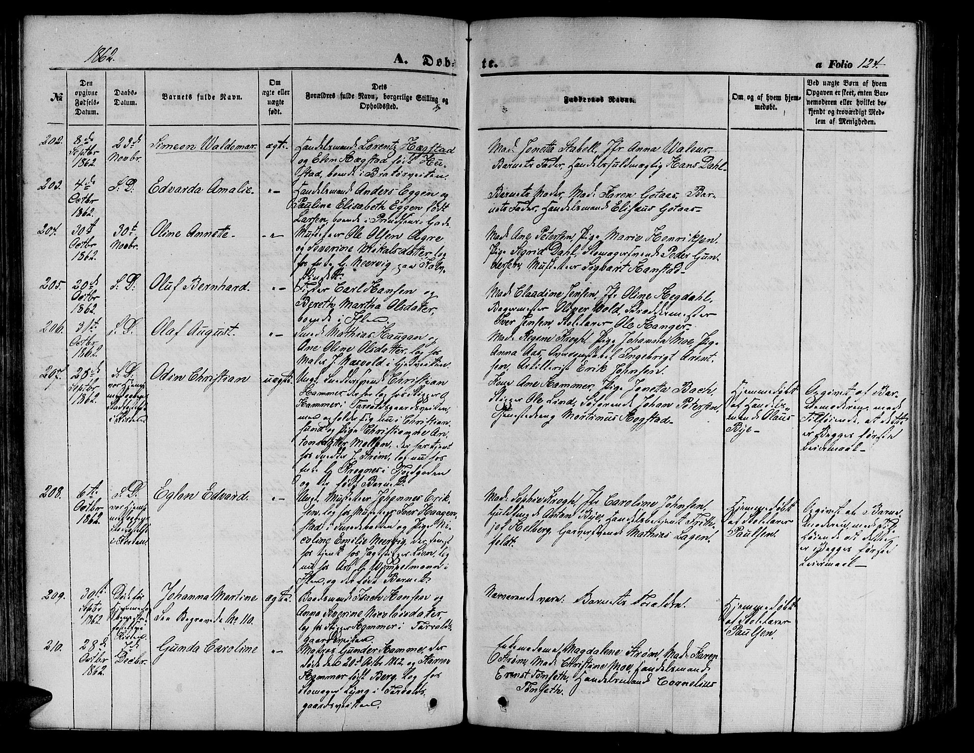 Ministerialprotokoller, klokkerbøker og fødselsregistre - Sør-Trøndelag, AV/SAT-A-1456/602/L0139: Parish register (copy) no. 602C07, 1859-1864, p. 124