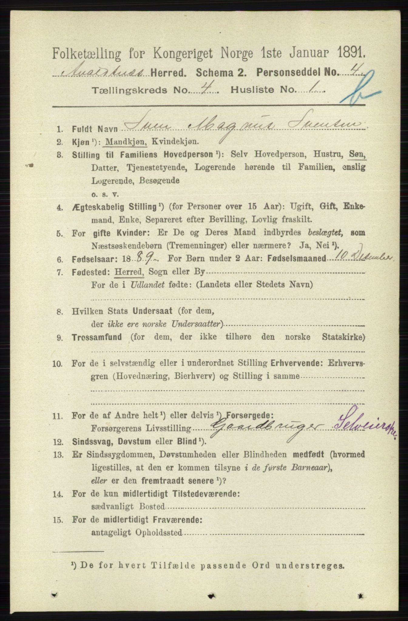 RA, 1891 census for 1147 Avaldsnes, 1891, p. 2827