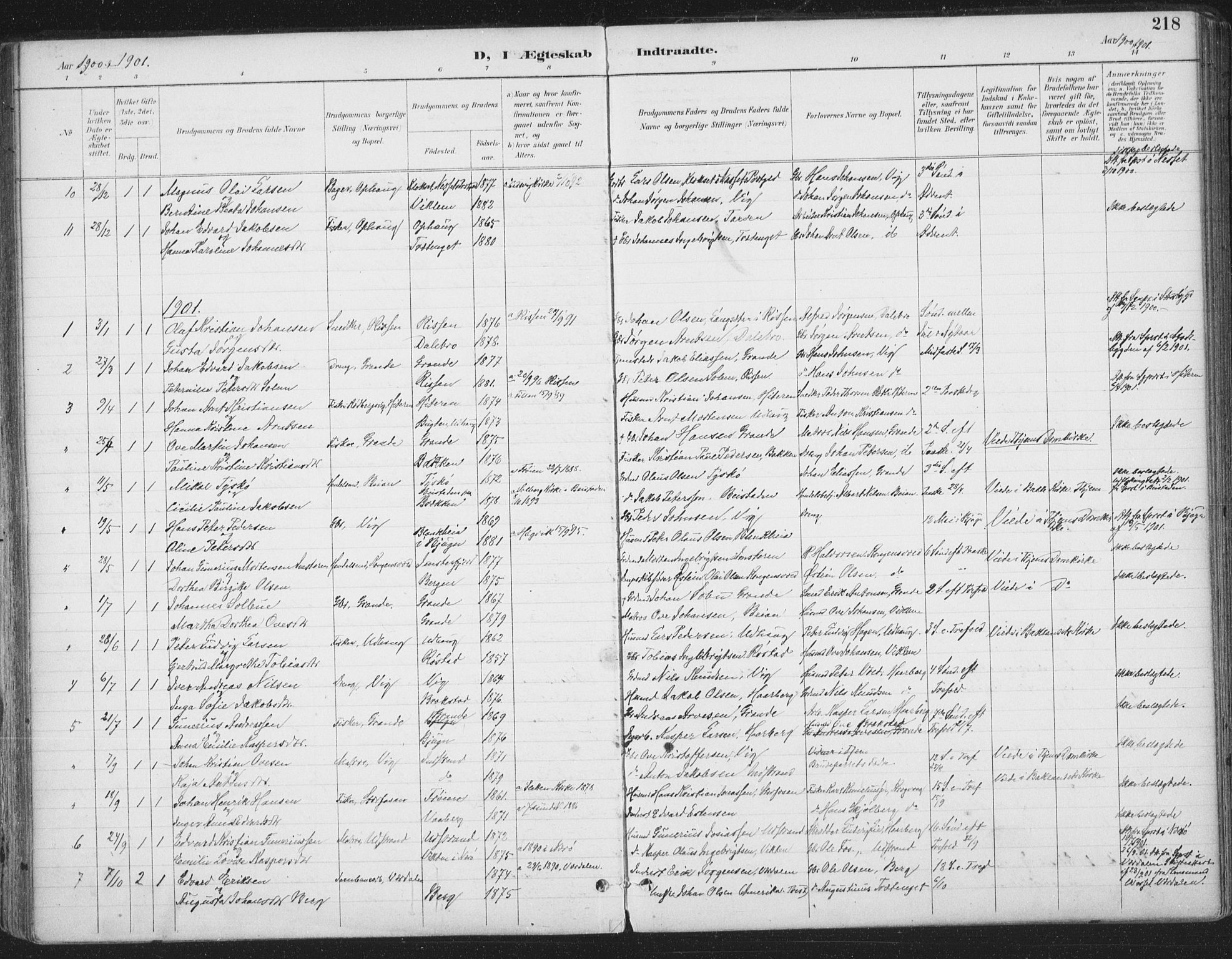 Ministerialprotokoller, klokkerbøker og fødselsregistre - Sør-Trøndelag, SAT/A-1456/659/L0743: Parish register (official) no. 659A13, 1893-1910, p. 218