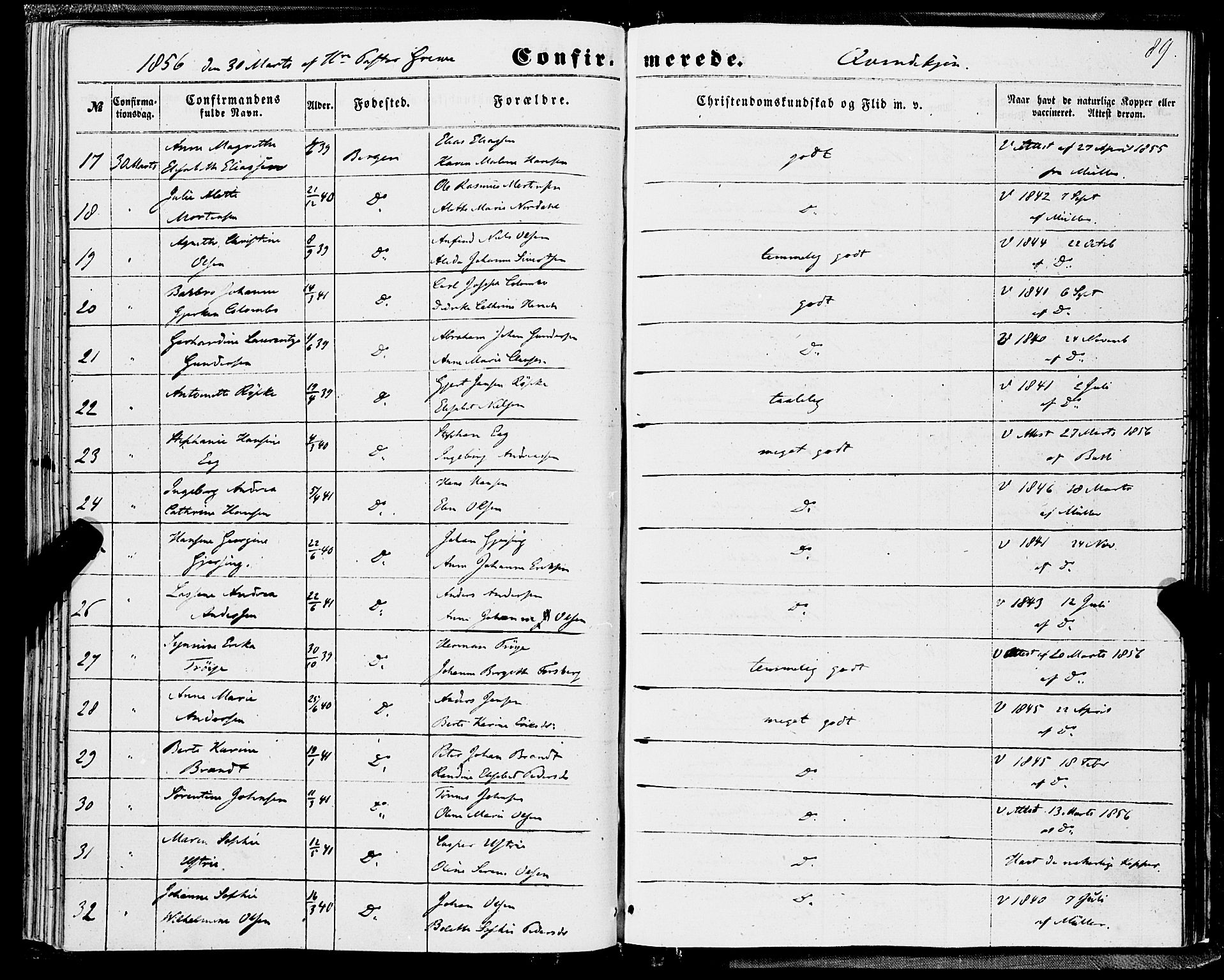 Domkirken sokneprestembete, AV/SAB-A-74801/H/Haa/L0028: Parish register (official) no. C 3, 1852-1864, p. 89