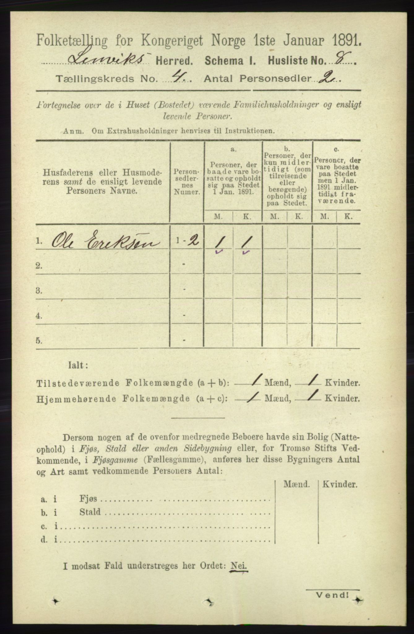 RA, 1891 census for 1931 Lenvik, 1891, p. 1836