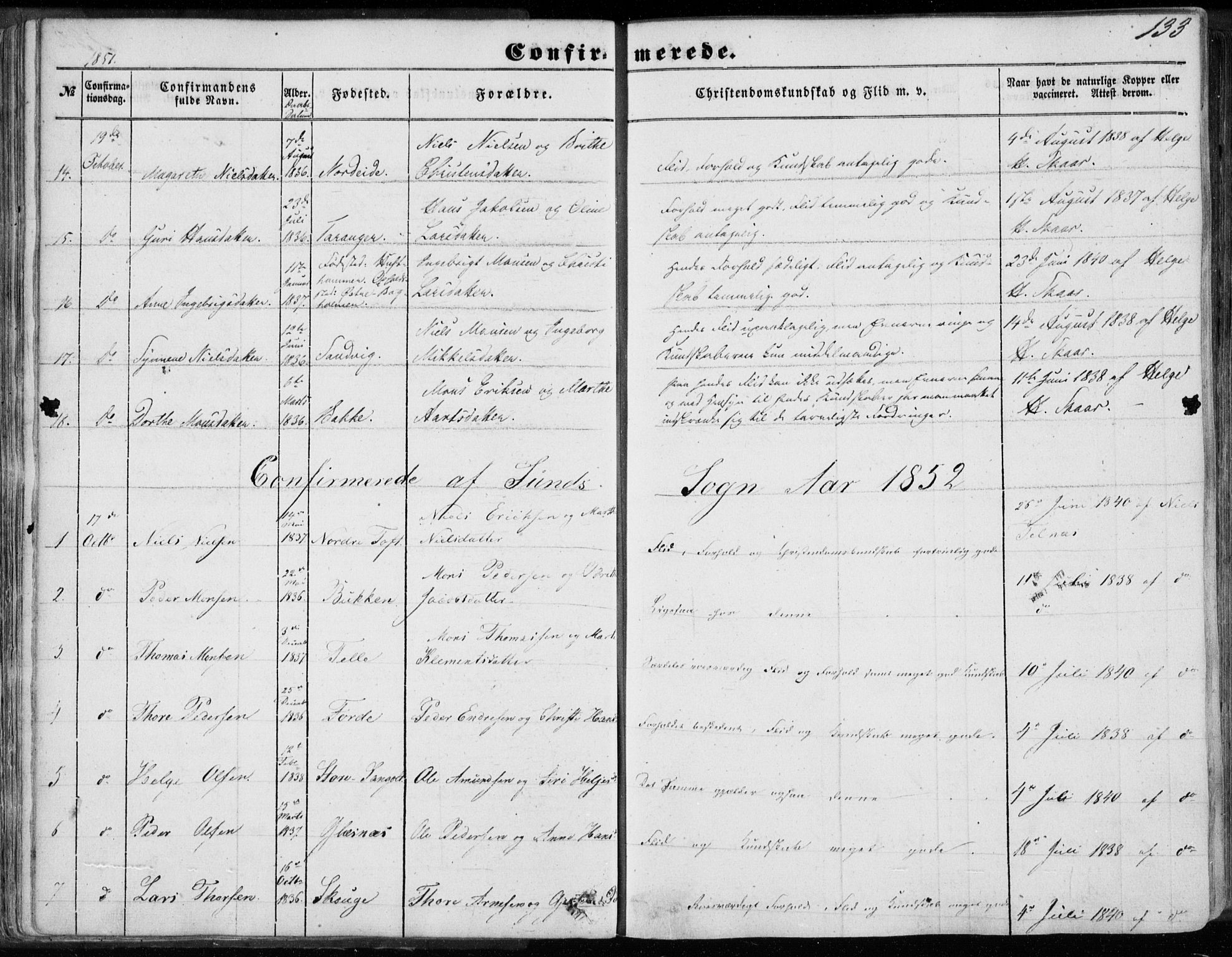 Sund sokneprestembete, SAB/A-99930: Parish register (official) no. A 14, 1850-1866, p. 133