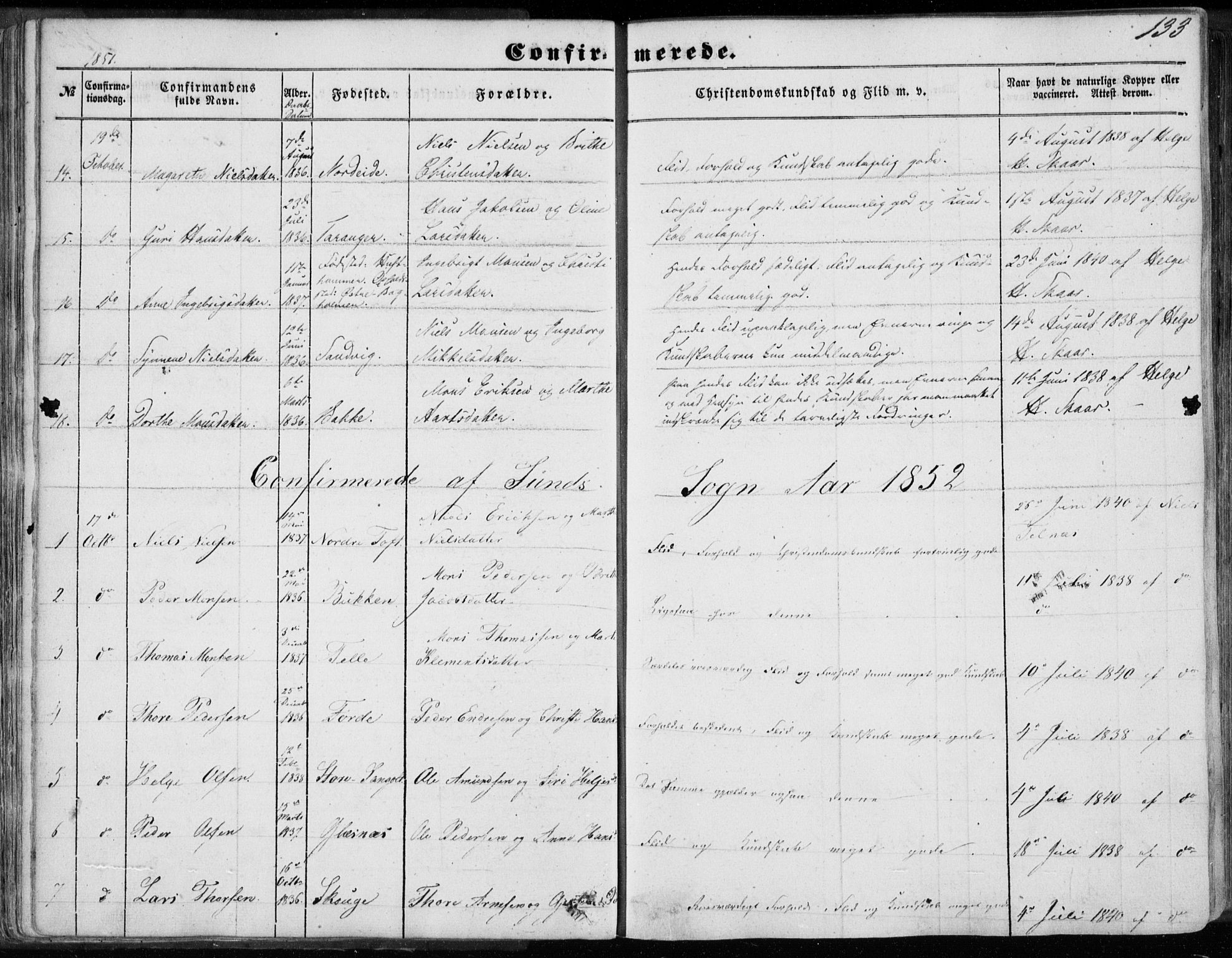 Sund sokneprestembete, AV/SAB-A-99930: Parish register (official) no. A 14, 1850-1866, p. 133