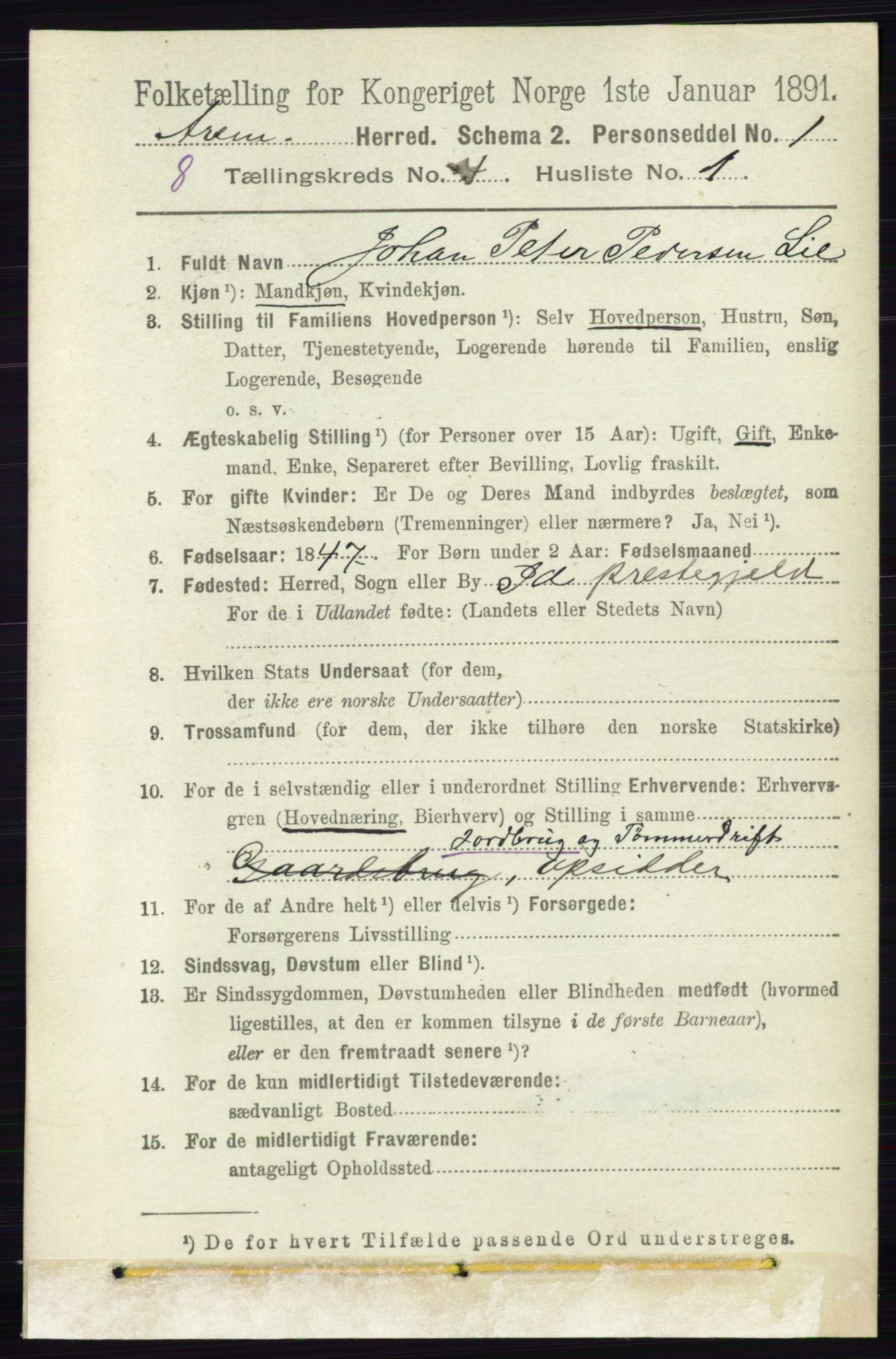 RA, 1891 census for 0118 Aremark, 1891, p. 1913