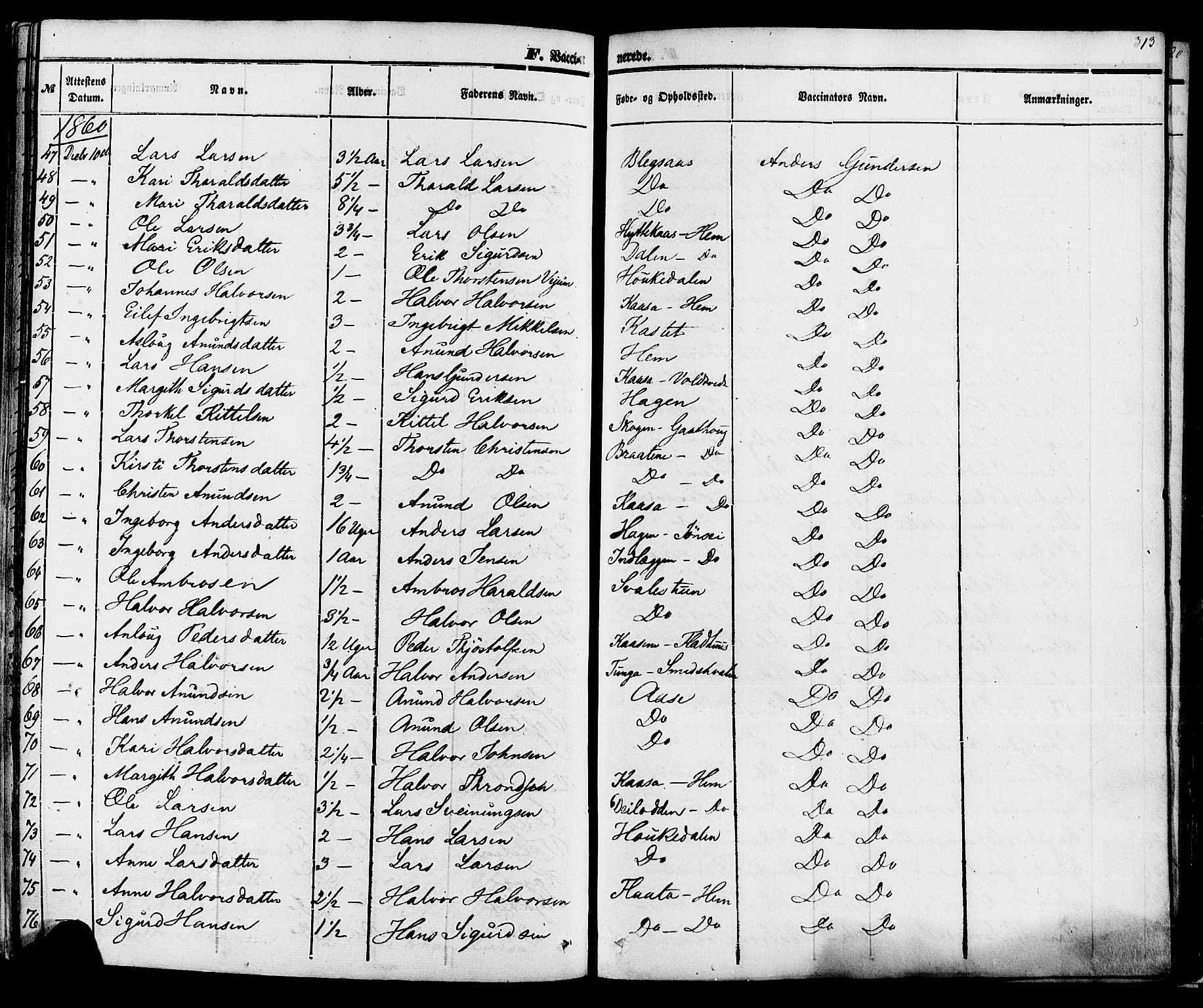 Sauherad kirkebøker, AV/SAKO-A-298/F/Fa/L0007: Parish register (official) no. I 7, 1851-1873, p. 313