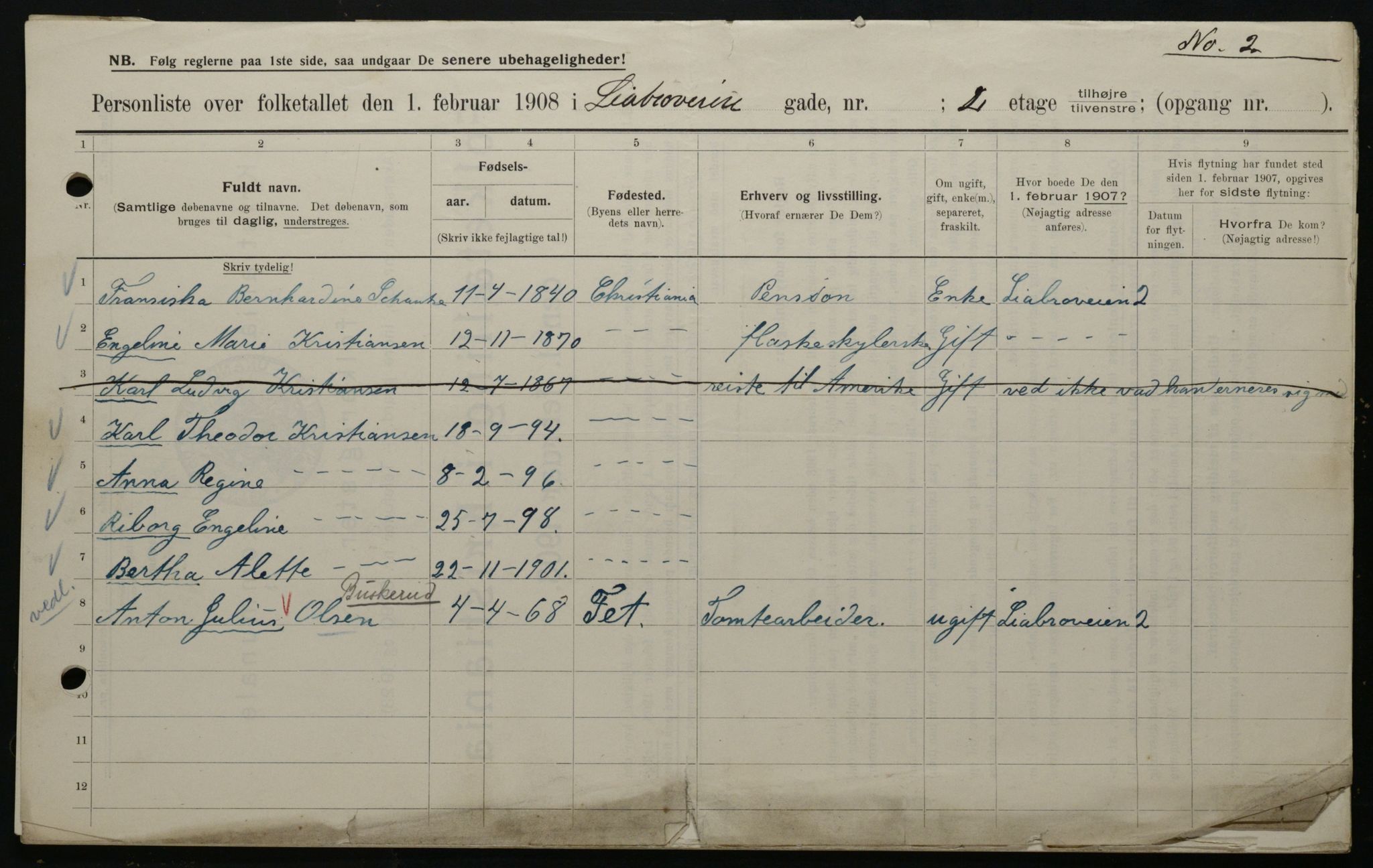 OBA, Municipal Census 1908 for Kristiania, 1908, p. 51886