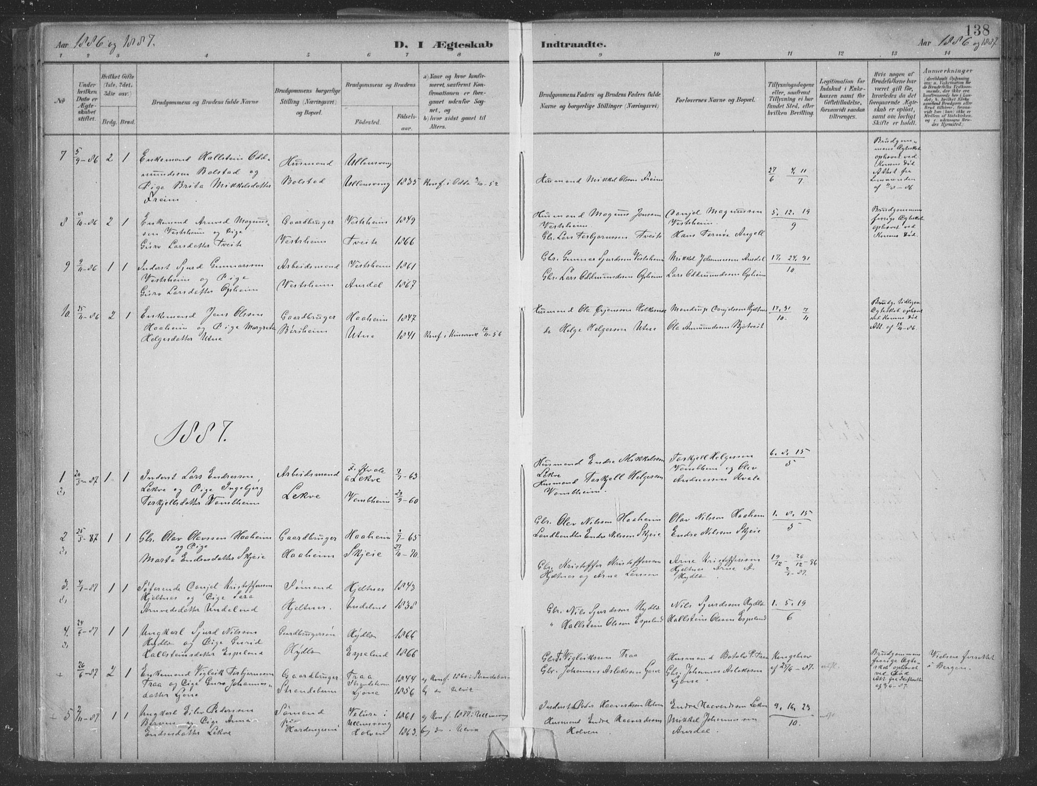 Ulvik sokneprestembete, SAB/A-78801/H/Hab: Parish register (copy) no. A 3, 1883-1908, p. 138