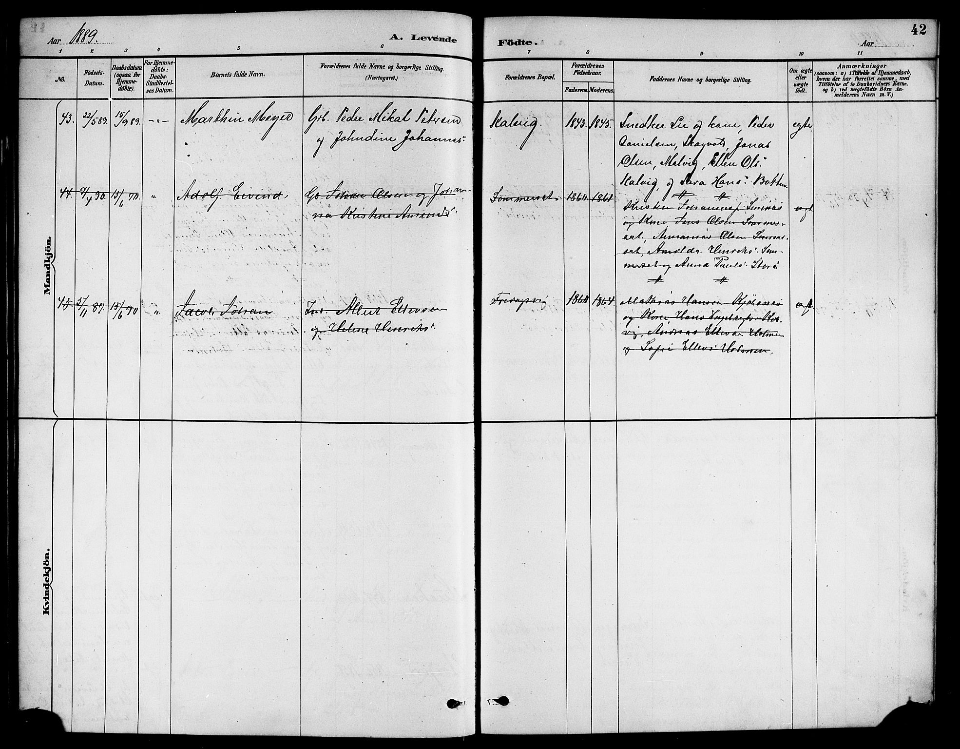 Ministerialprotokoller, klokkerbøker og fødselsregistre - Nordland, AV/SAT-A-1459/861/L0876: Parish register (copy) no. 861C02, 1887-1903, p. 42