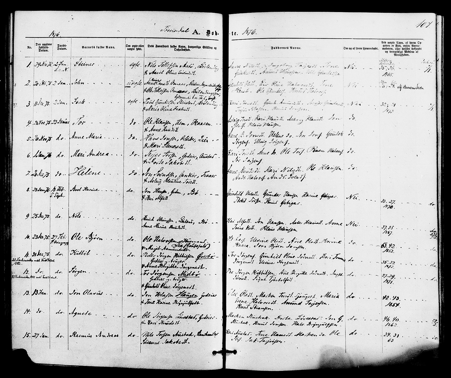 Drangedal kirkebøker, SAKO/A-258/F/Fa/L0009: Parish register (official) no. 9 /2, 1872-1884, p. 107