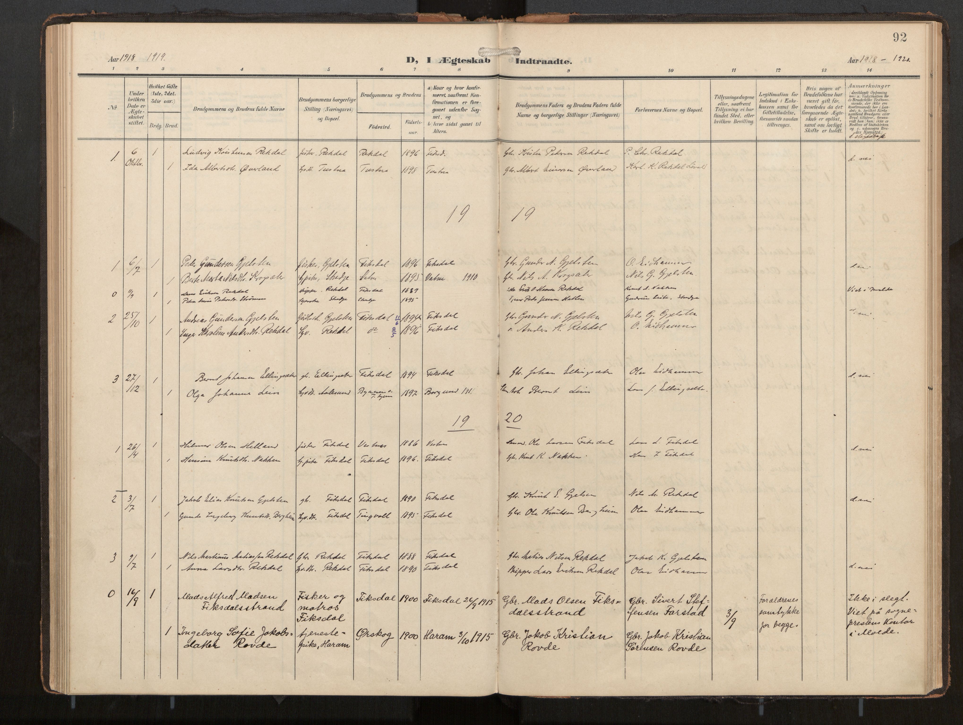 Ministerialprotokoller, klokkerbøker og fødselsregistre - Møre og Romsdal, SAT/A-1454/540/L0540b: Parish register (official) no. 540A03, 1909-1932, p. 92