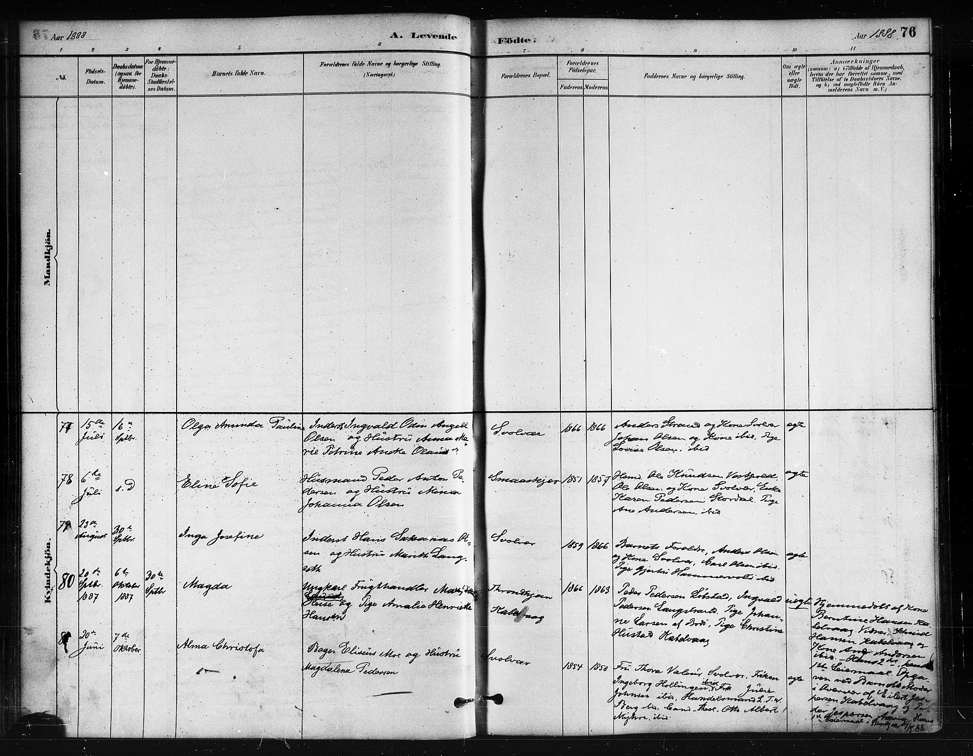 Ministerialprotokoller, klokkerbøker og fødselsregistre - Nordland, SAT/A-1459/874/L1059: Parish register (official) no. 874A03, 1884-1890, p. 76