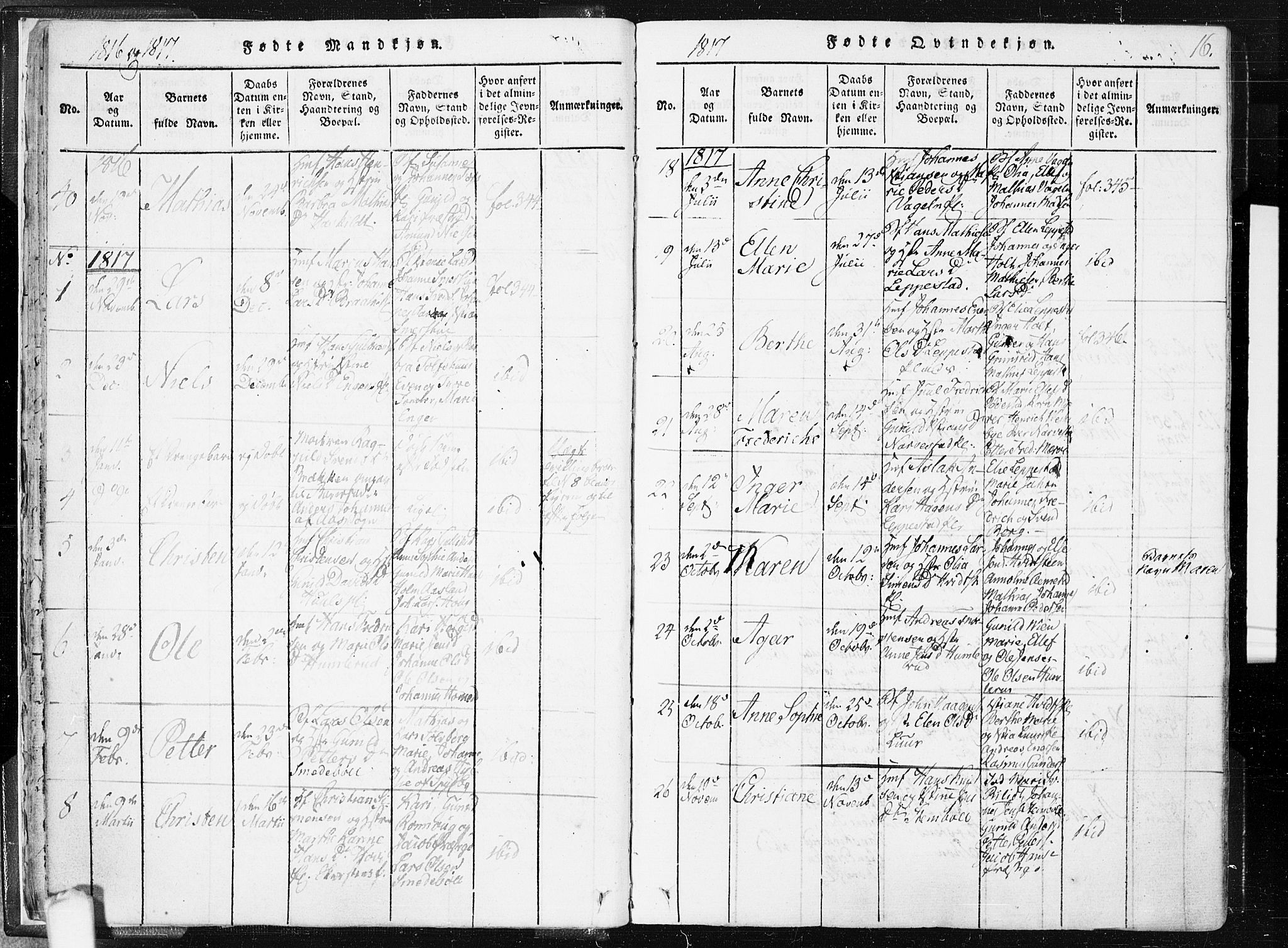 Hobøl prestekontor Kirkebøker, SAO/A-2002/F/Fa/L0002: Parish register (official) no. I 2, 1814-1841, p. 16