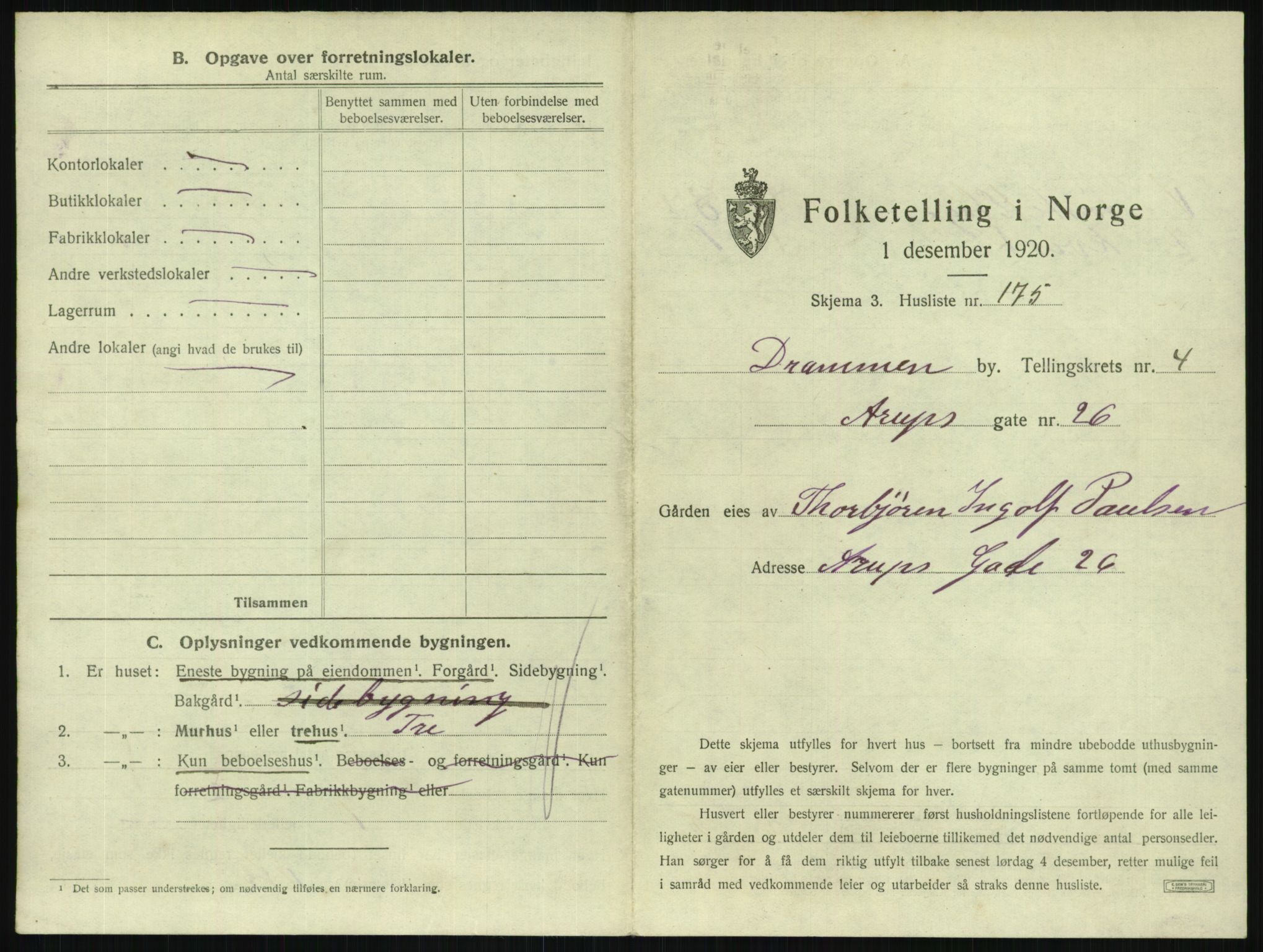 SAKO, 1920 census for Drammen, 1920, p. 2082