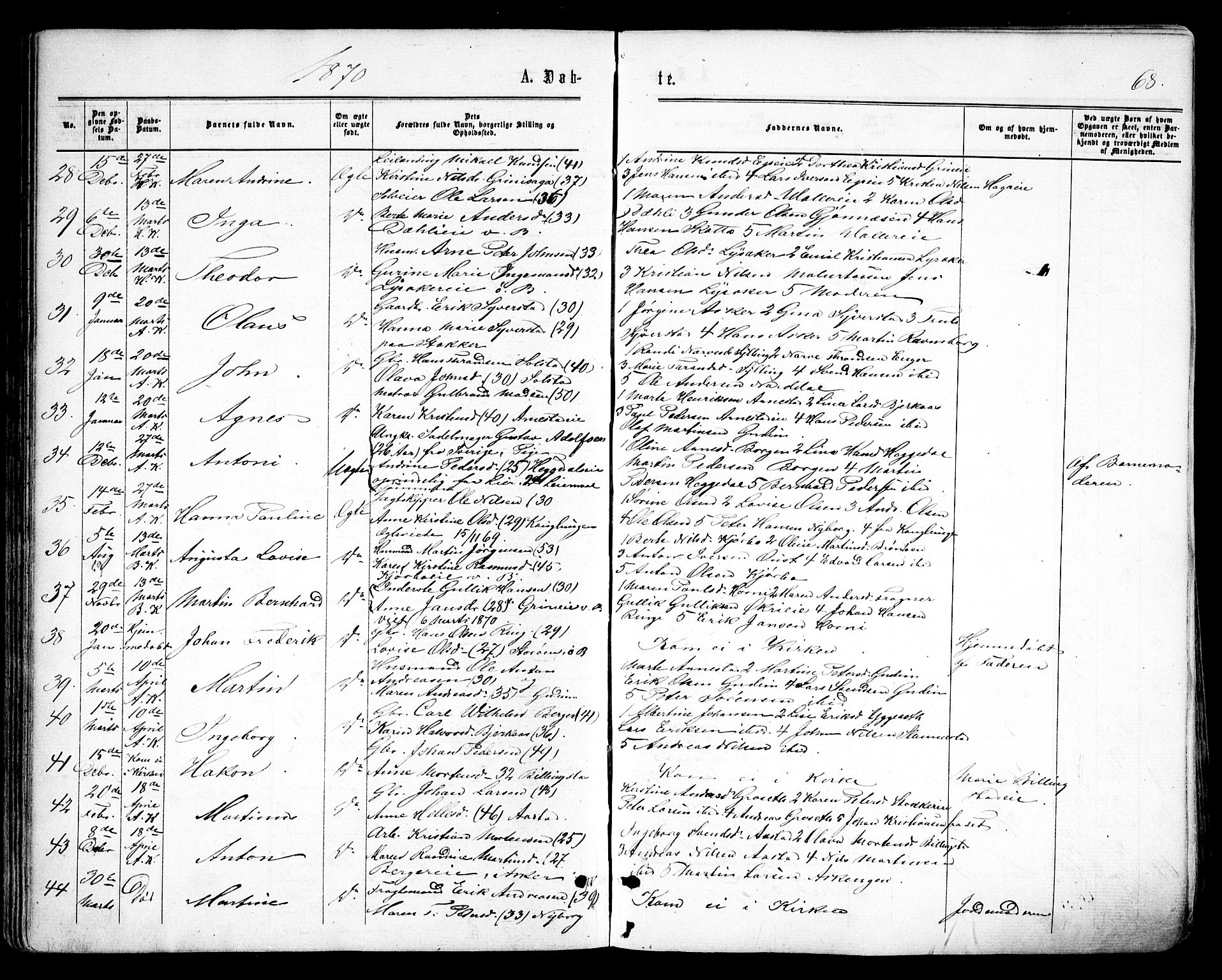 Asker prestekontor Kirkebøker, AV/SAO-A-10256a/F/Fa/L0008: Parish register (official) no. I 8, 1865-1878, p. 68