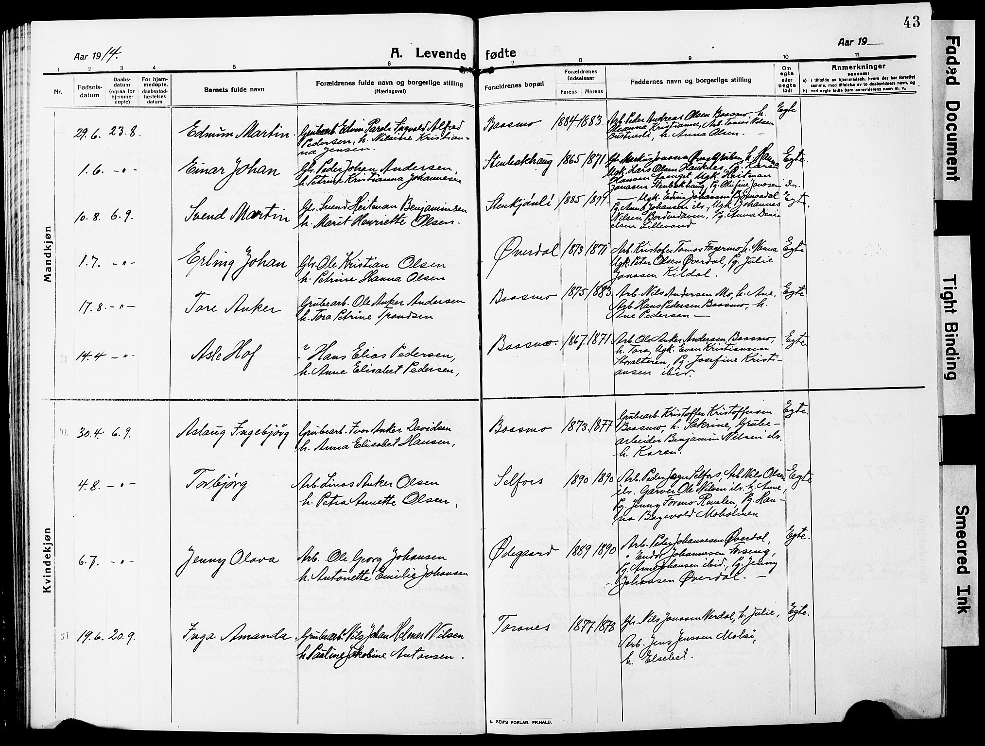 Ministerialprotokoller, klokkerbøker og fødselsregistre - Nordland, AV/SAT-A-1459/827/L0423: Parish register (copy) no. 827C12, 1912-1930, p. 43