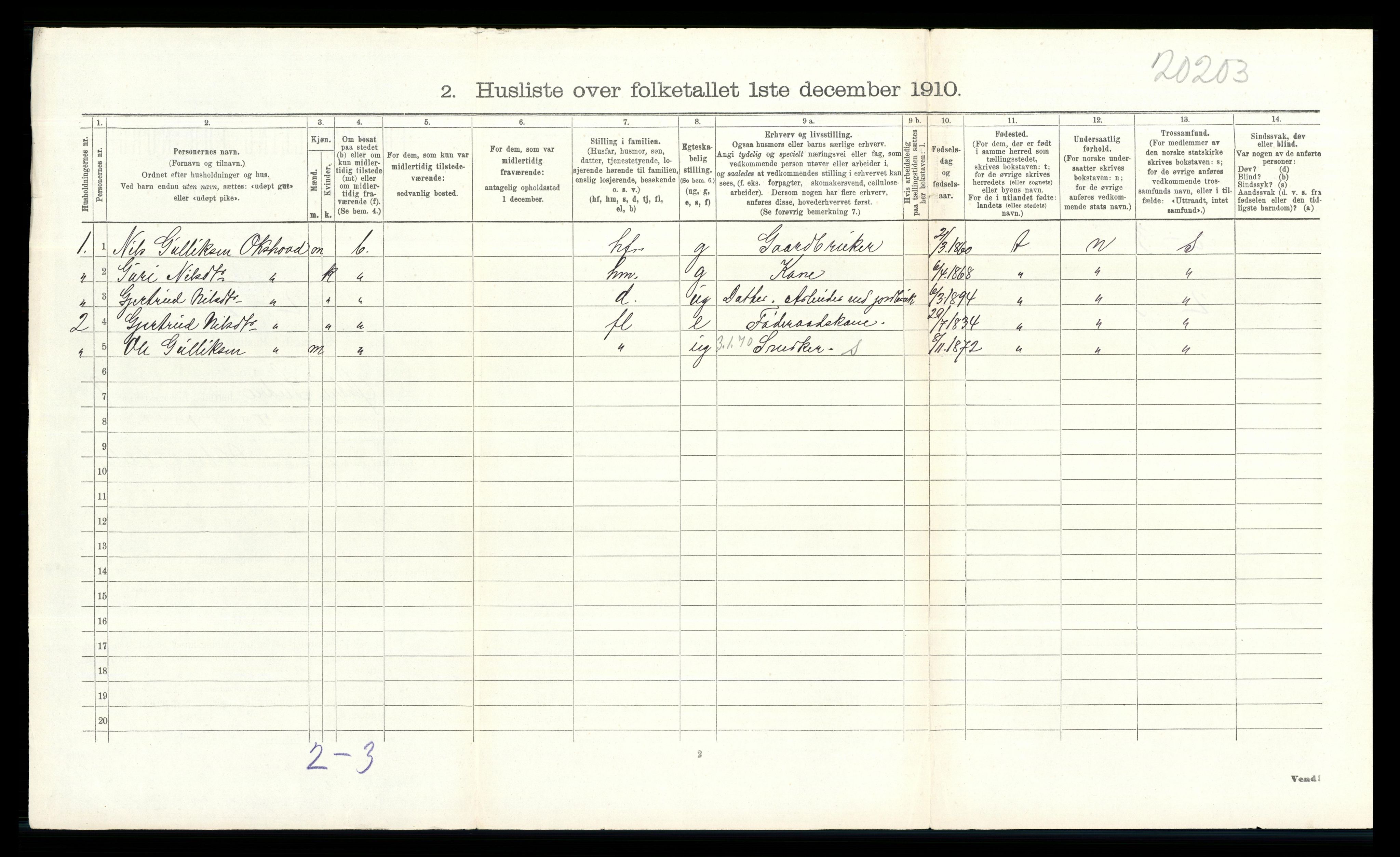 RA, 1910 census for Øystre Slidre, 1910, p. 769